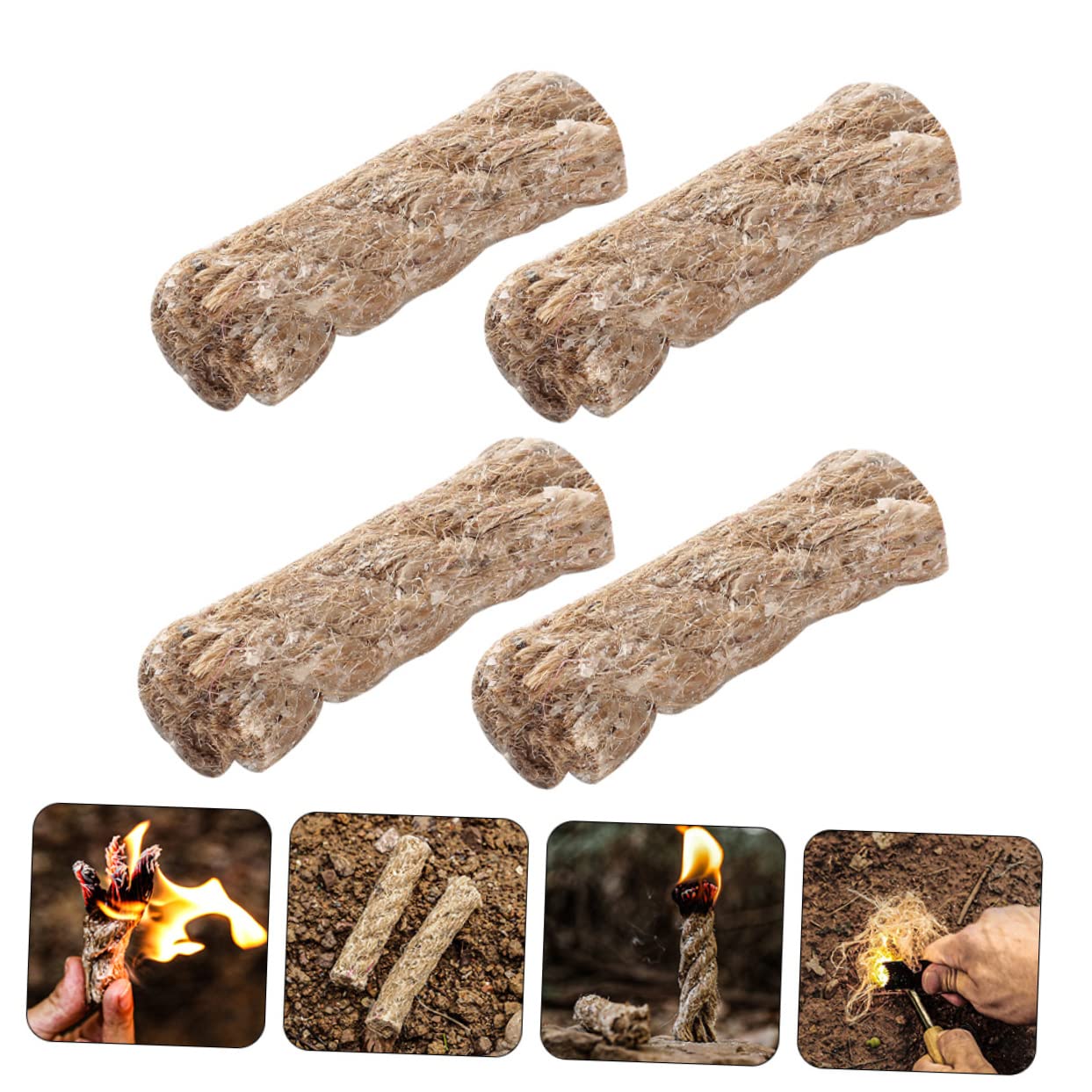 WHAMVOX Portable Fire Starter Ropes 4 Pack Ropes for Outdoor Use Camping Tool Fire Lighter Ropes for Signal Fires Emergencies