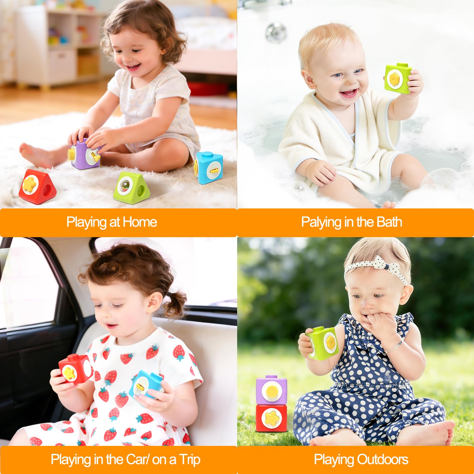 JoyLife Montessori kostka motoryczna i zabawka do układania w stos od 1 roku, 12 w 1, klocki sensoryczne, zabawka podróżna do samolotu i samochodu, prezent dla małych dzieci w wieku 1-2 lat, dla