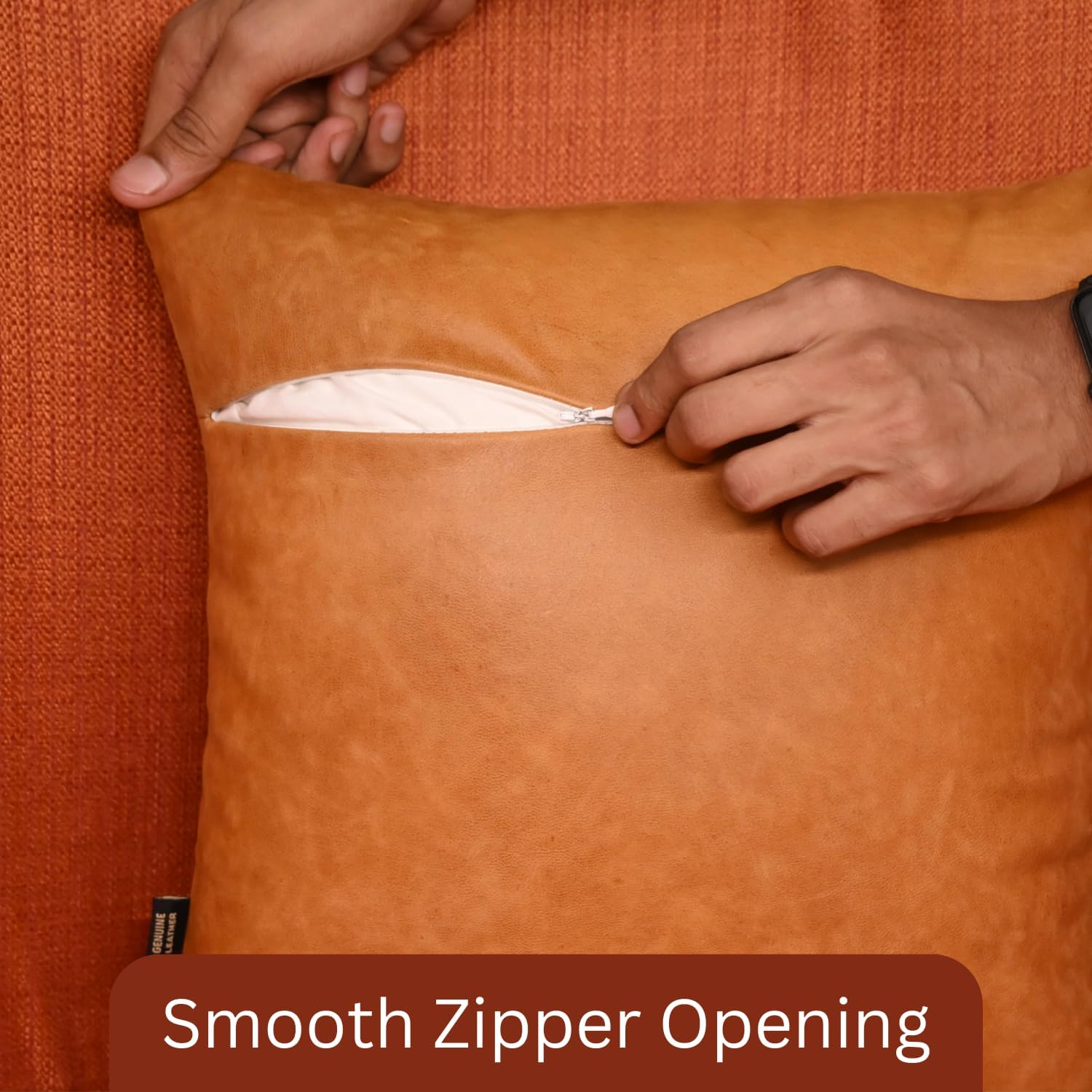 LL LEATHER LOVERS Genuine Lambskin Leather Pillow Cover, 16x16 Inch Case for Lumbar Throw Couch Pillows, Thick & Soft Cushion Covers for Sofa Bed Home Décor (Caramel Brown Pack of 1)