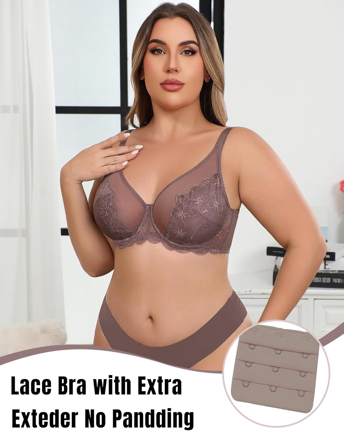 Avidlove Bras for Women Lace Minimizer Bra Full Coverage Mesh Underwire Bra with Centering Cups Sexy Unlined Brasieres - Image 3