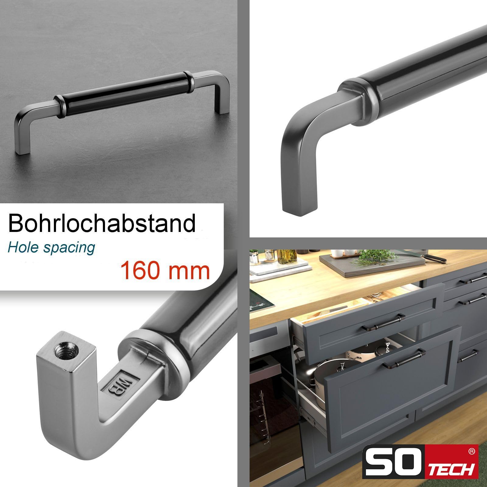 SOTECH 20 tiradores para muebles de porcelana AXIS BA 160 mm