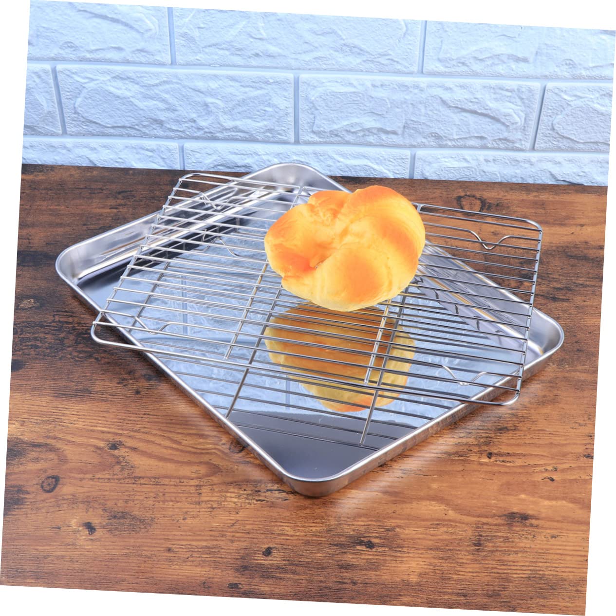 STOBAZA Ensemble Accessoire Pâtisserie Professionnel 2 Pièces Plaque de Cuisson et Grille de Refroidissement en Acier Inoxydable Argenté Ustensiles Sûrs pour Gâteaux et Cornbread