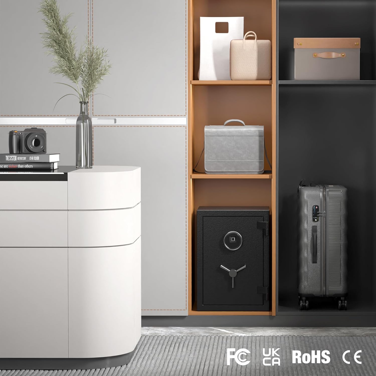 RPNB safe integrated into a modern home office or living room setting, showcasing its discreet design.