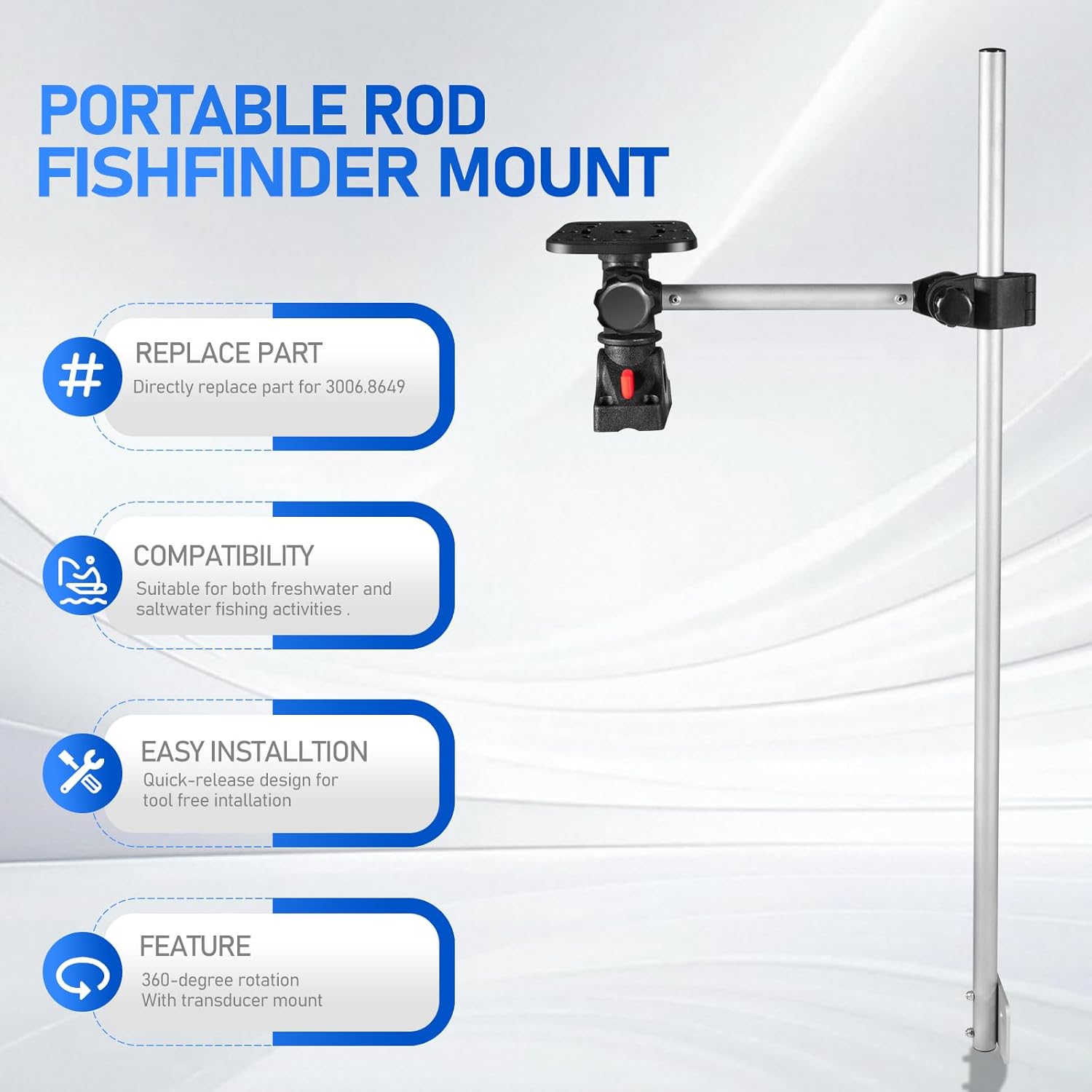 Replace Part for 3006.8649 Portable Rod Fish Finder Mount Holder, Adjustable Bracket with Transducer Mount, Compatible with Garmin, Lowrance, Humminbird,and More,Quick-Release Design for Boat