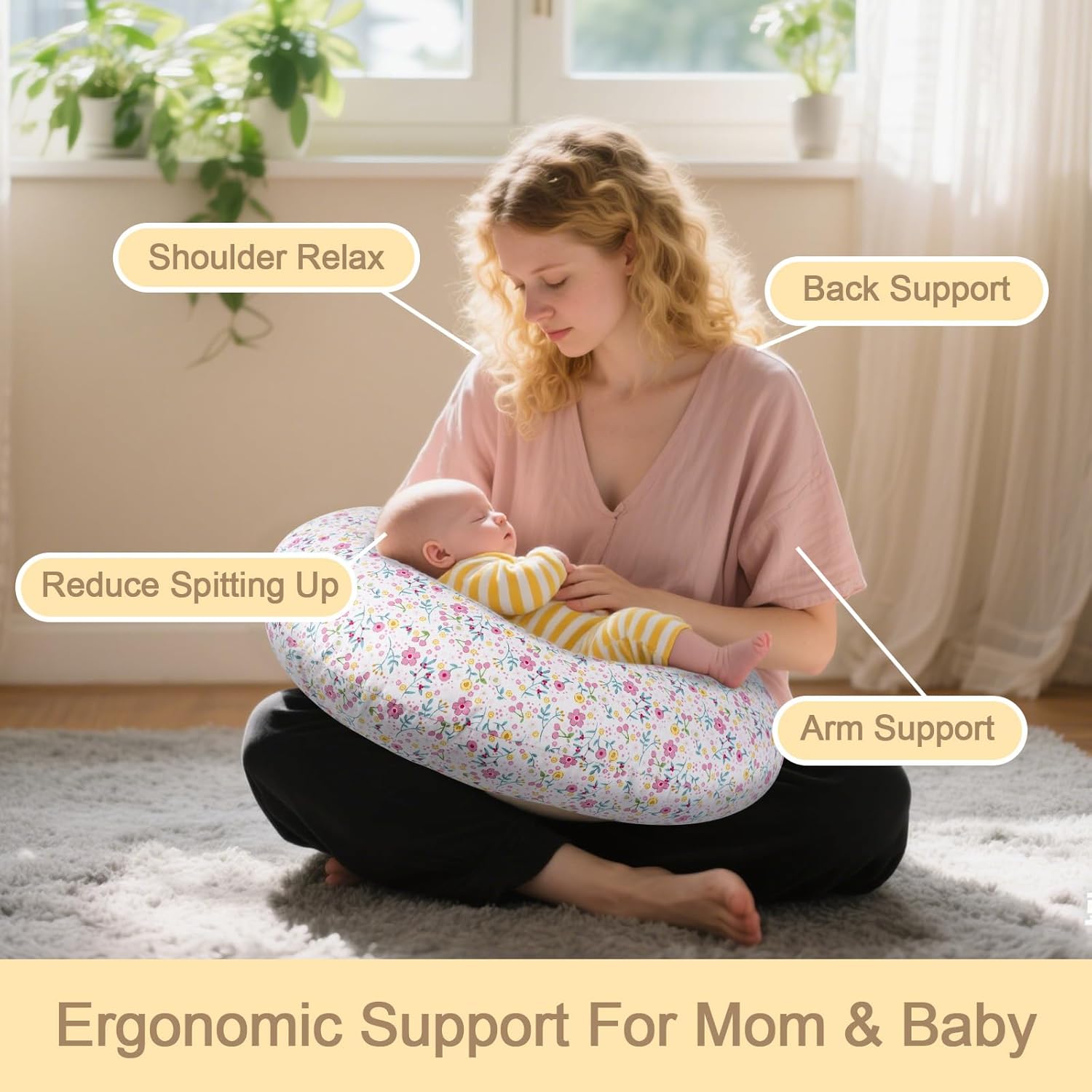 x-vesolje Baby Nursing Pillow for Breastfeeding, Adjustable Breastfeeding Pillow for Bottle Feeding, Nursing Support Pillow for Mom and Baby Healthier Nursing, Removable Cover- Blooming Daisy