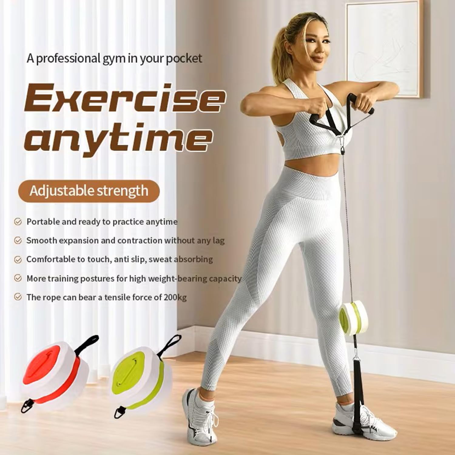 Fasce Elastiche Di Resistenza Regolabili, Piccola Pompa Fitness Portatile Per Braccia Gambe Petto Esercizi, Attrezzo Unisex Con Cavi Per Casa Palestra Allenamento, Doppia Maniglia(Color:Green)