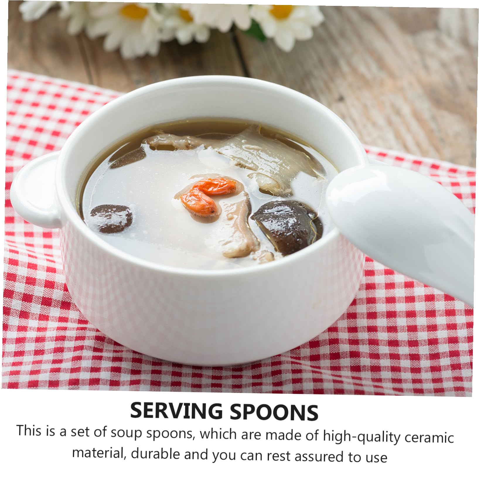 DOITOOL Cucharas Grandes de Porcelana para Sopa Cucharones Resistentes con Mango para Cocina para Hogares Restaurantes y Regalos
