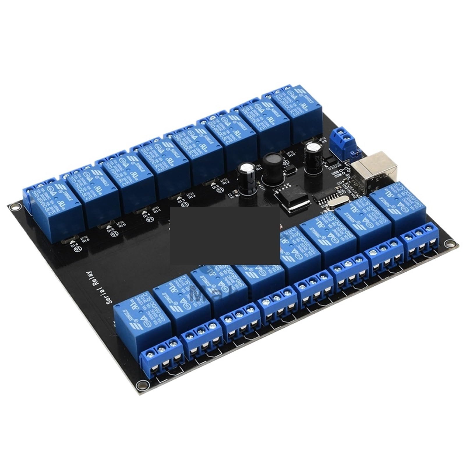 Modulo relè seriale a 16 canali, 16 canali, DC 7V-38V, 10A, 250V, carico, alimentazione USB, scheda di sviluppo, modulo relè DC 12V, 24V, 36V