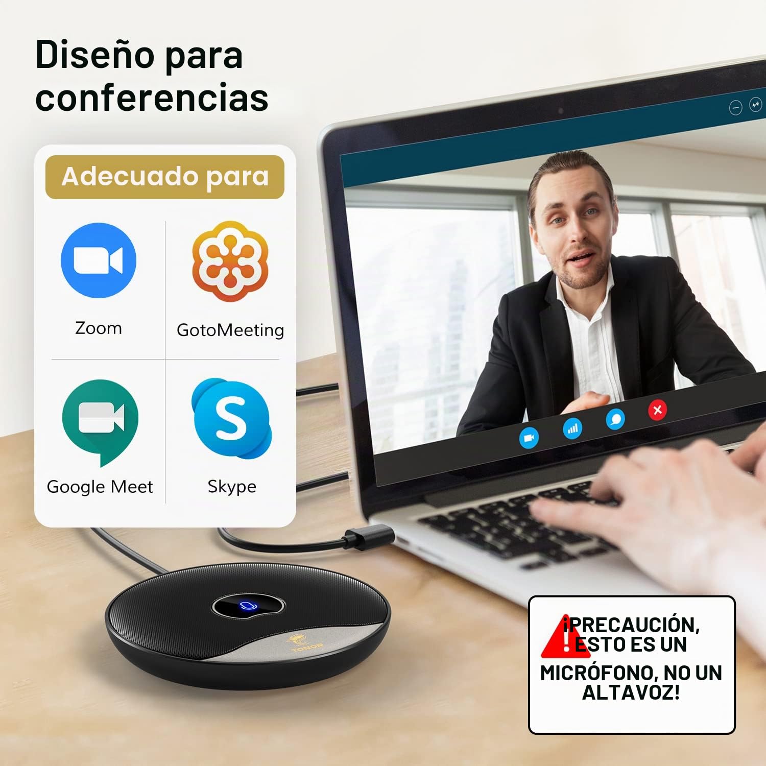 TONOR Micrófono USB para Conferencias, Micrófono de Condensador Omnidireccional para PC con Botón de Silencio para Reuniones/Clases en Línea, Llamadas Zoom, Skype, Conectar y Listo (TM20)