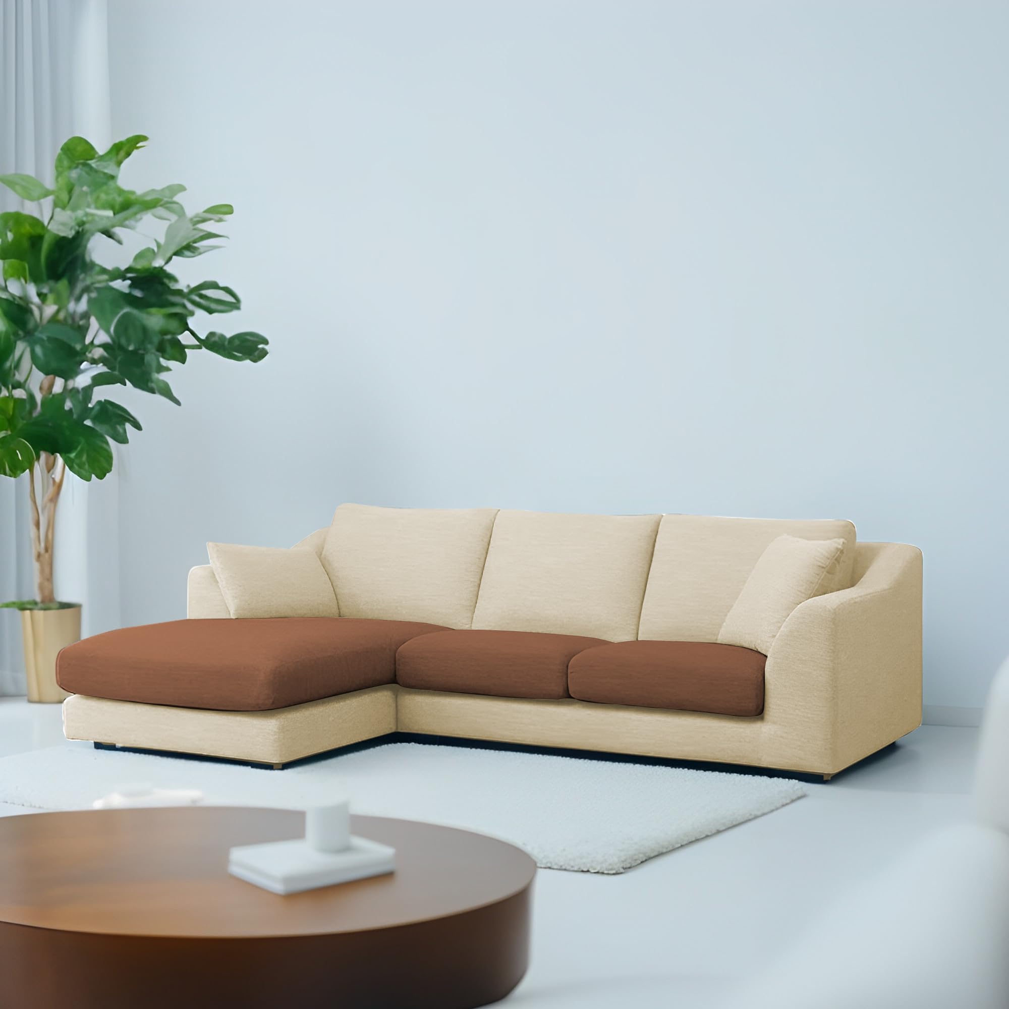 Casaliving Cortina LHS 4 Seater L Shape Sofa Set for Living Room (Cream Brown Fabric) Premium Fabric Sofa-image-9