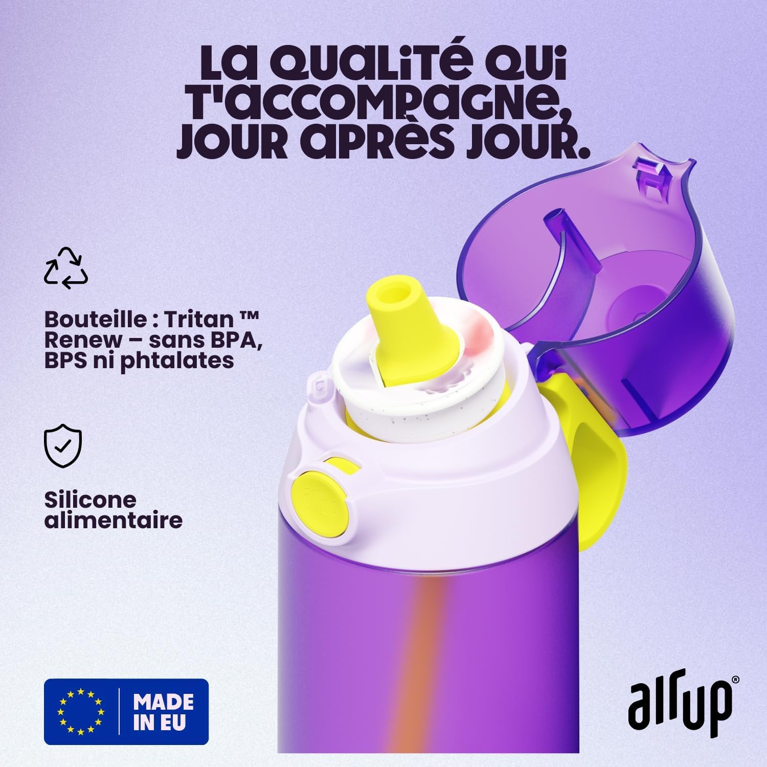 air up Gourde Click Squid Purple – Pack de démarrage avec 5 capsules de goût | Bouteille 600 ml sans sucre, passe au lave-vaisselle, sans BPA
