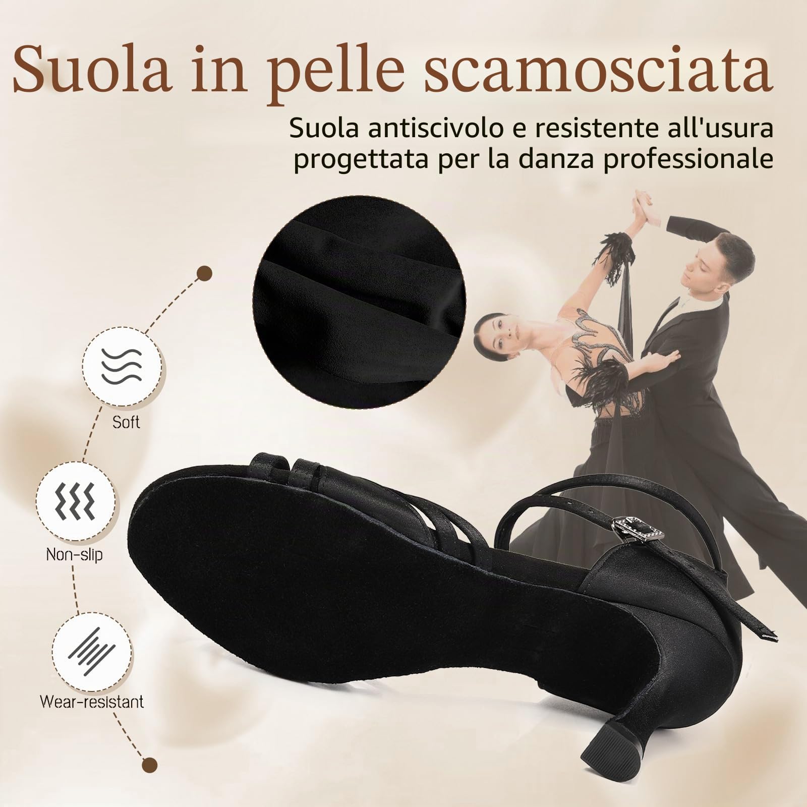 Scarpe da Ballo Latino Americano Donna in Raso Standard Professionali Salsa Bachata Scarpe da Ballo da Sala L3049-Nero-7.5cm,EU 38.5