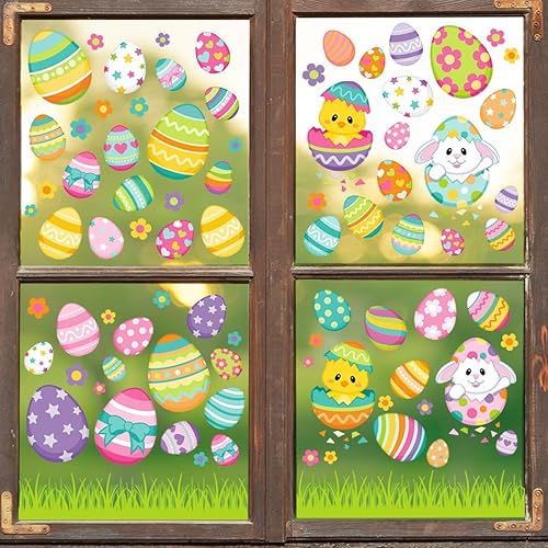 Miniatura 3 de Pegatinas de ventana de Pascua, huevos de conejo de Pascua, calcomanías de ventana de Pascua de doble cara, calcomanías de decoración de arte para