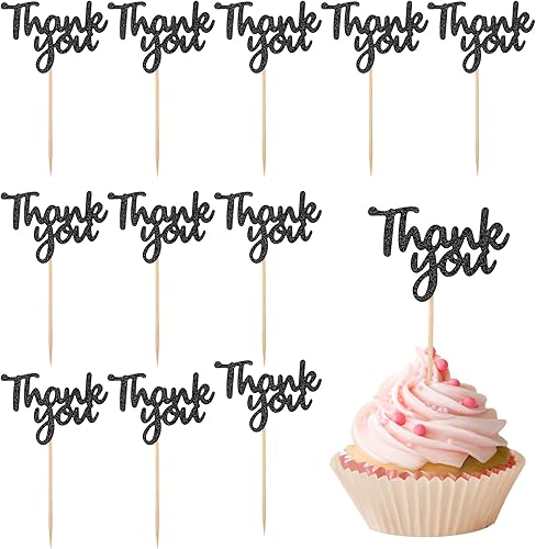 Miniatura 9 de 36 piezas de decoración de cupcakes de agradecimiento con purpurina dorada para decoración de cumpleaños, boda, día de Acción de Gracias,