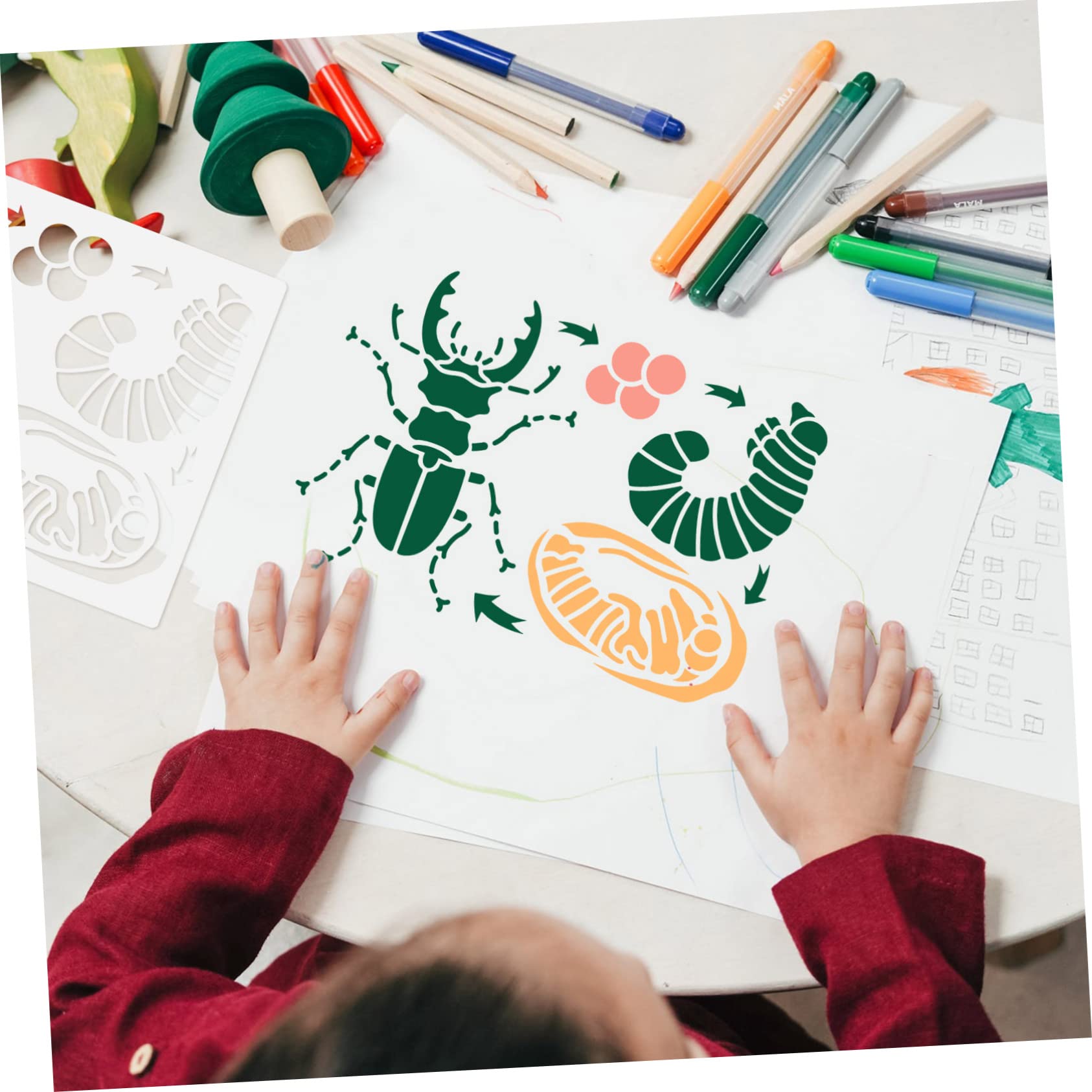 SHINEOFI 3 Set Di Stencil Riutilizzabili Per Animali Per Bambini 4 Modelli Di Ciclo Di Crescita Stencil Per Pittura E Disegno Per Bambini Forniture Per Artigianato 4 Fogli*3