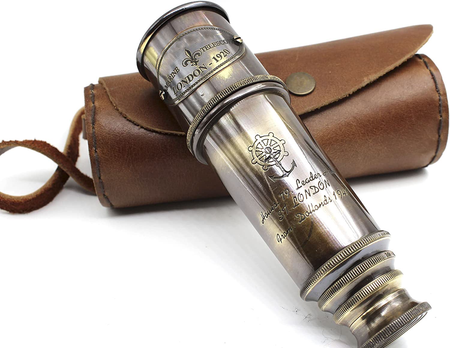 Photo 1 of 1920 Brass Maritime Vintage Telescope with Pure Leather Case...