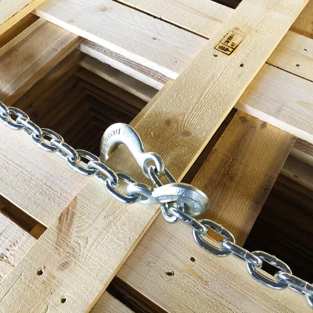 3/8 in. x 14 ft. Zinc Plated Steel Logging Chain with One Grab Hook and One Slip Hook. Weld Chain, Silver Color? Safe Working Load 5400lbs
