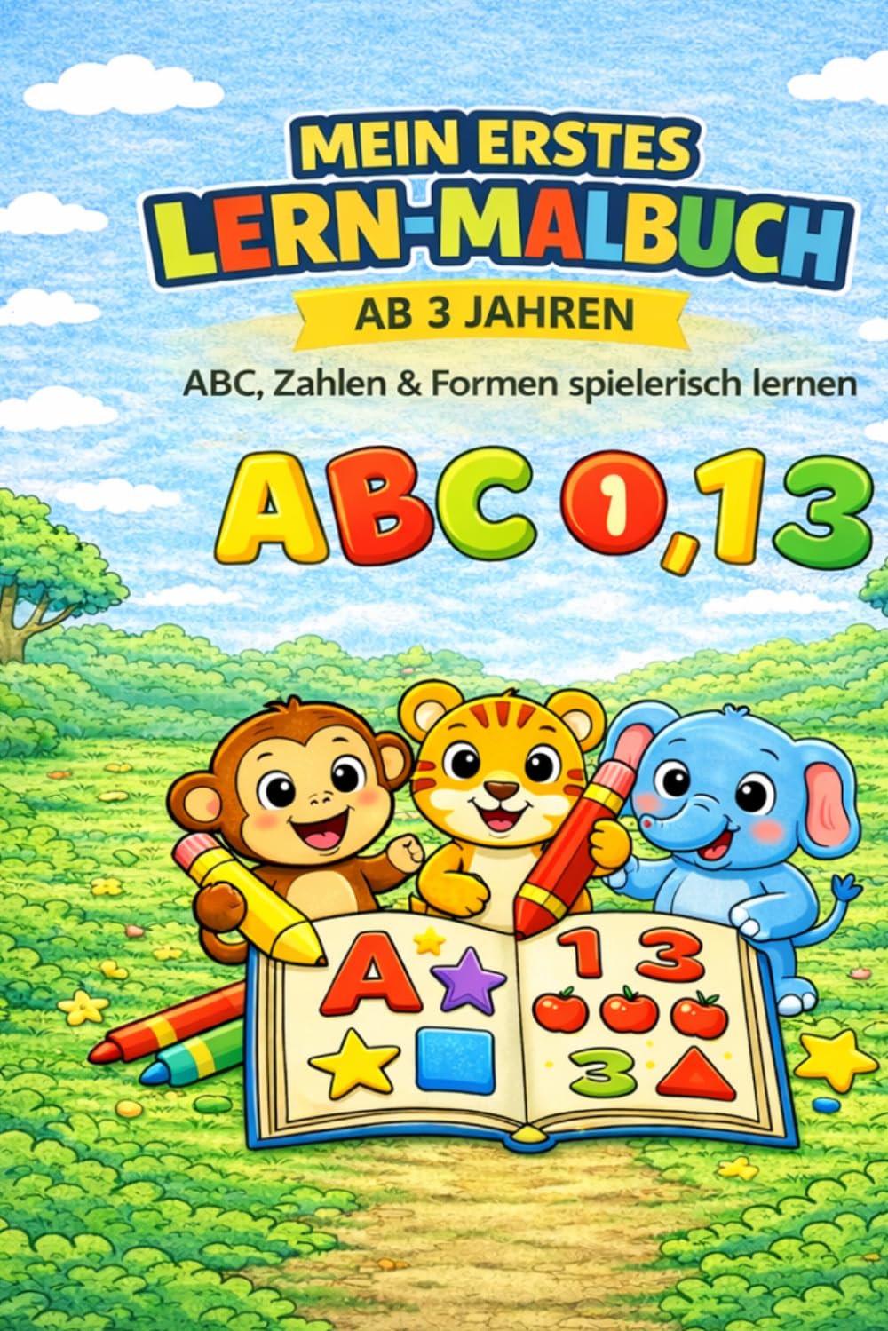 Lernen & Ausmalen für Kinder ab 3: Buchstaben, Zahlen und Formen entdecken – Spielerisch fördern mit einfachen Motiven und dicken Linien