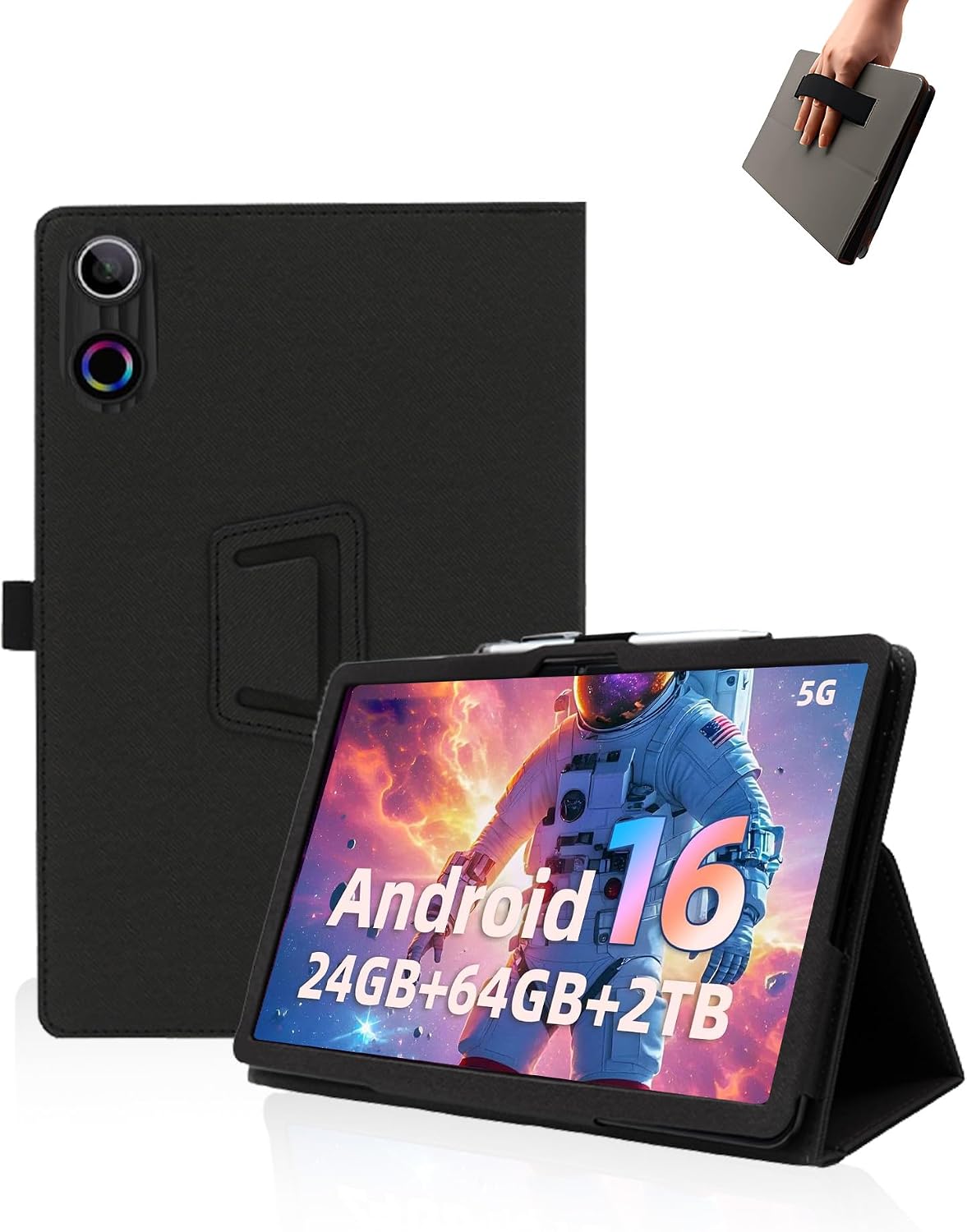 Leather Case for Gleeso KB10L 10" Tablet, Folding Stand, Black.