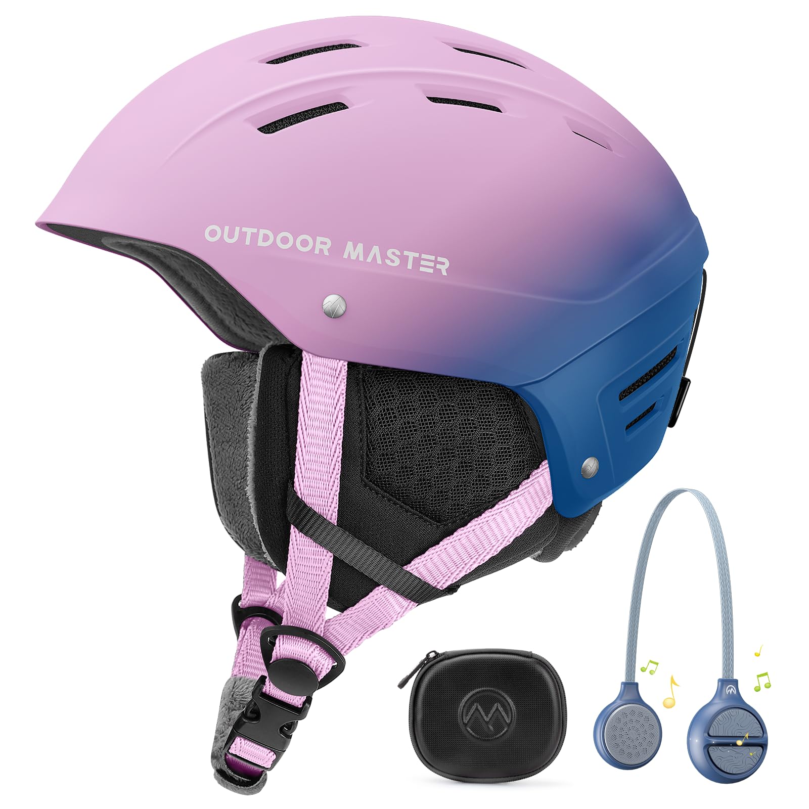 OutdoorMaster Kelvin II Ski Helmet and Wireless Bluetooth Set - Adjustable Fit Snowboard Helmet with Drop-in Headphone - Snow Sports Helmet for Men