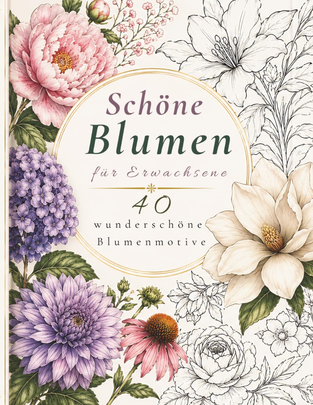 Schöne Blumen für Erwachsene: Entspannendes Malbuch mit 40 wunderschönen Blumenmotiven zum Ausmalen