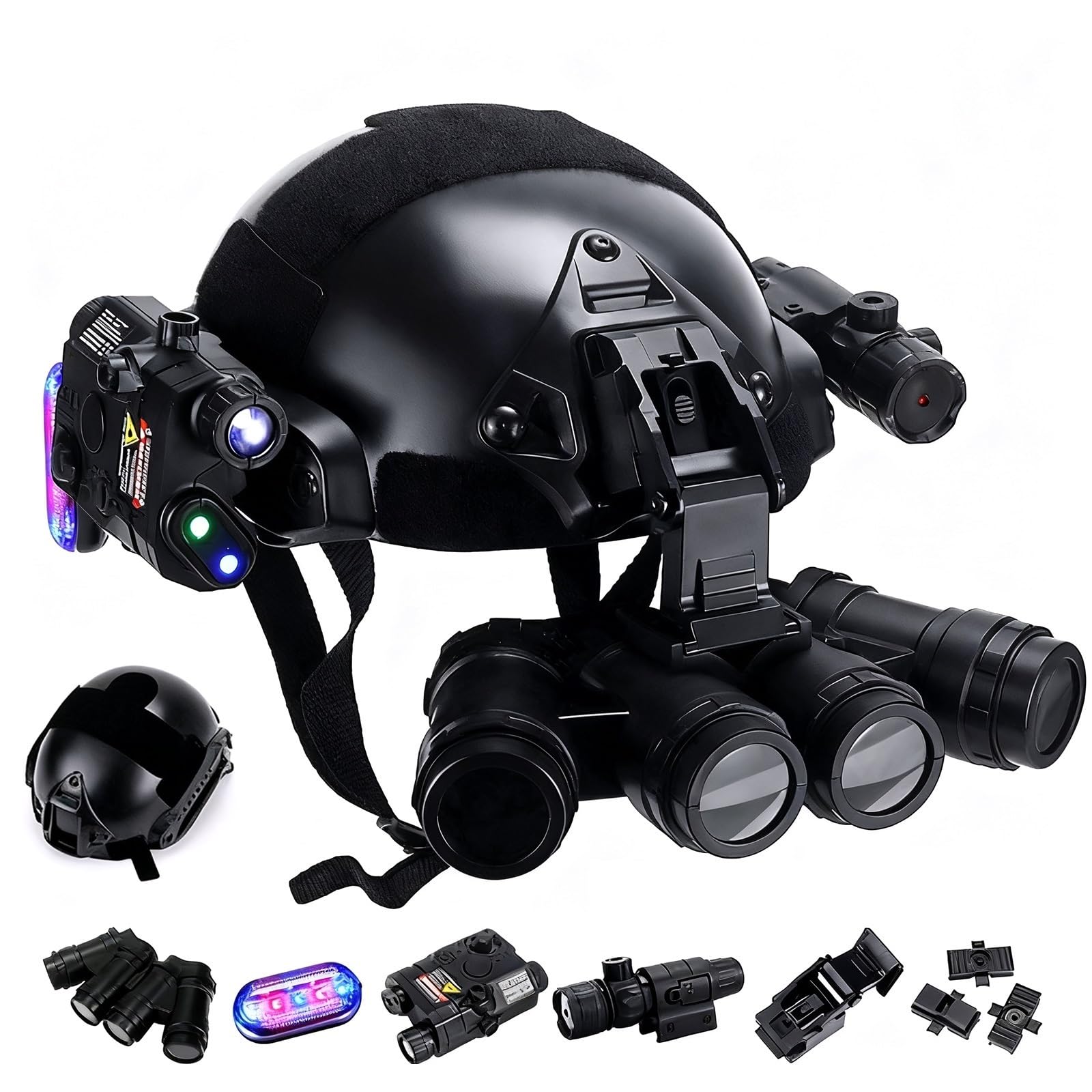 Rápido Táctico for Niños Casco Conjunto con Visión Nocturna Cuatro Ojos, Linterna Multifuncional Casco Airsoft Niño for CS, Caza, Cosplay Equipo