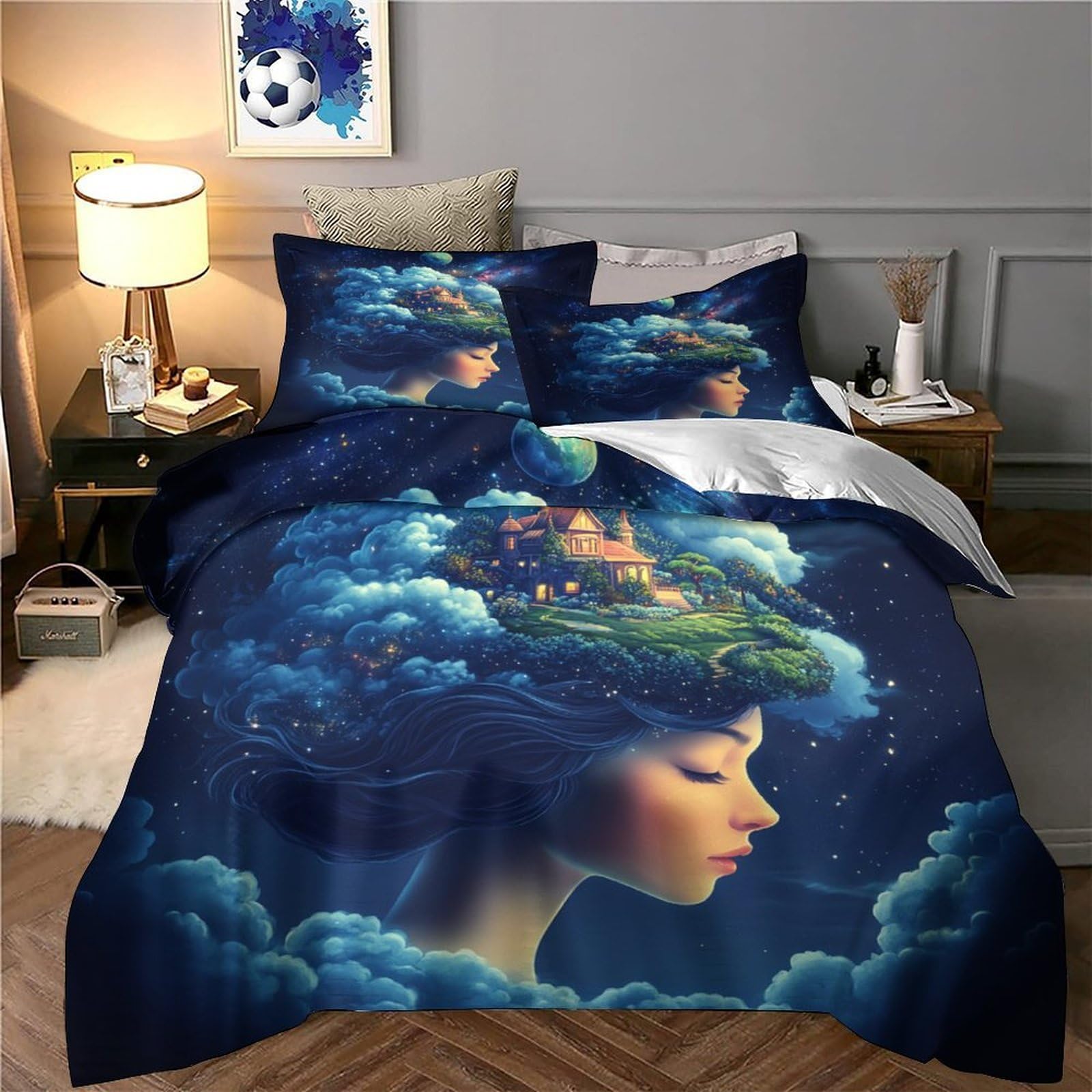 Fantasia onirica Impressione 3D 3 pz cover piumone Stile artistico fantasy fodera per edredone microfibra morbida ipoallergenica per ragazze donne adulti Super king（260x220cm）