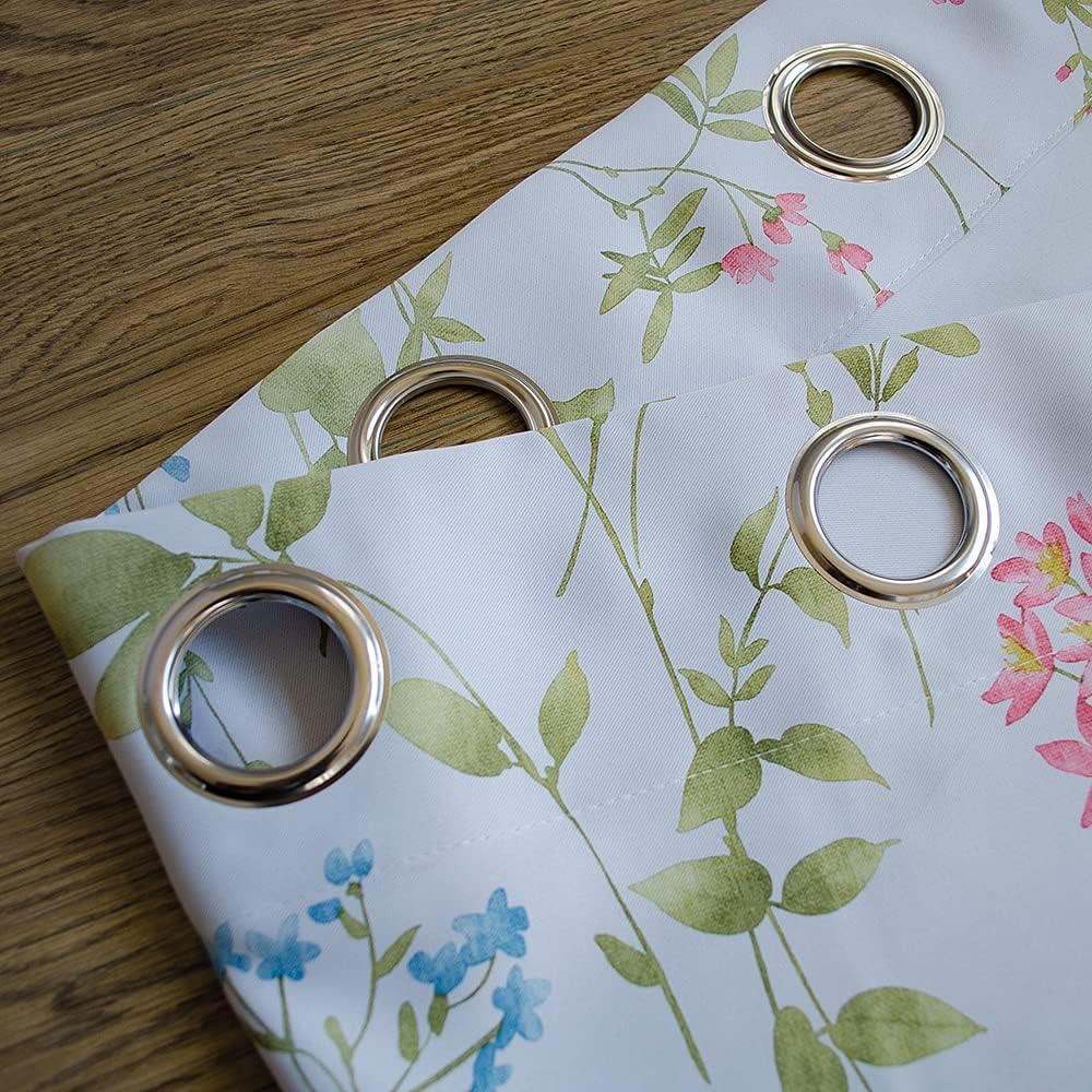 Linentalks Floral Bedroom Curtains, Farmhouse Thermal Insulated Blackout Curtains, 63 Inches Long, 2 Panels Set, Green Red Multi