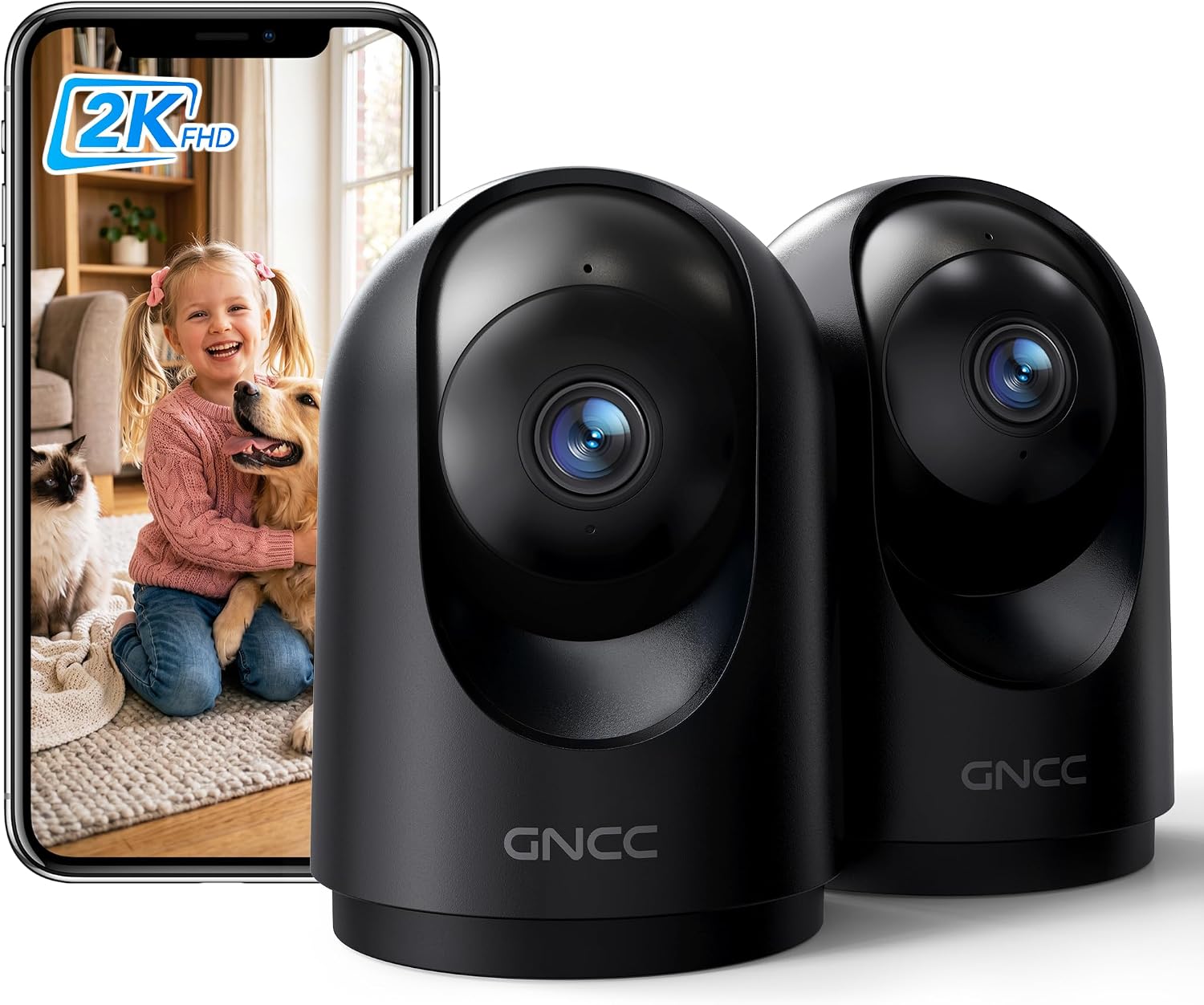 GNCC Indoor Security Camera Dog Camera 1080P Motion Detection, Cameras for Home Security with 2-Way Audio Siren, Night Vision, Cloud & SD Card Storage, Works w/Alexa & Google Home, 2.4G WiFi(only), C2
