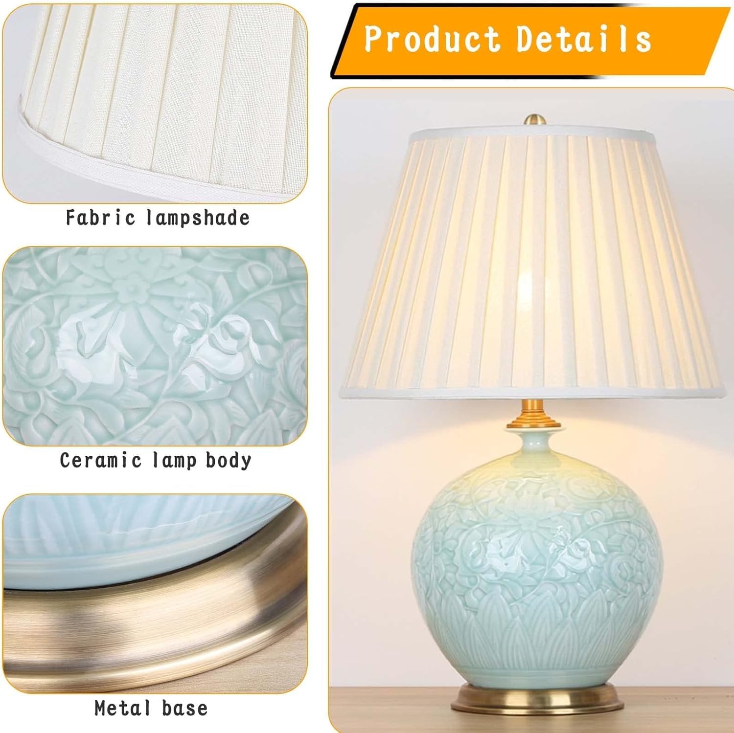 Lampada da tavolo in ceramica fatta a mano con paralume in tessuto, stile moderno, per soggiorno, camera da letto, casa, ufficio