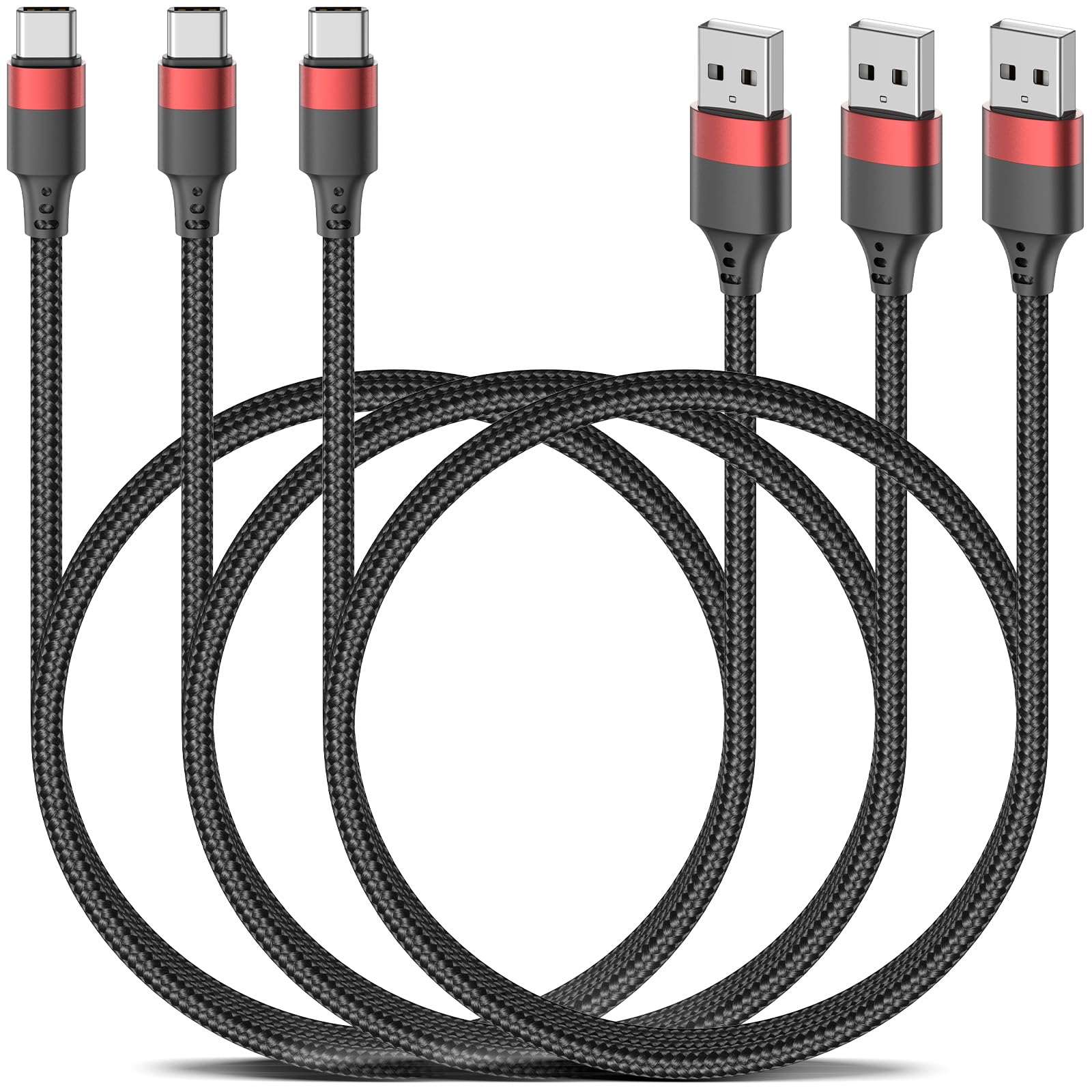 Cavo USB C da 0,9 m, confezione da 3 cavi da USB A a USB C per iPhone 16 15, in nylon intrecciato di tipo C, cavo di ricarica rapida per Samsung Galaxy S24 S23 S22 Note 20 10 A50 A20 Moto G LG