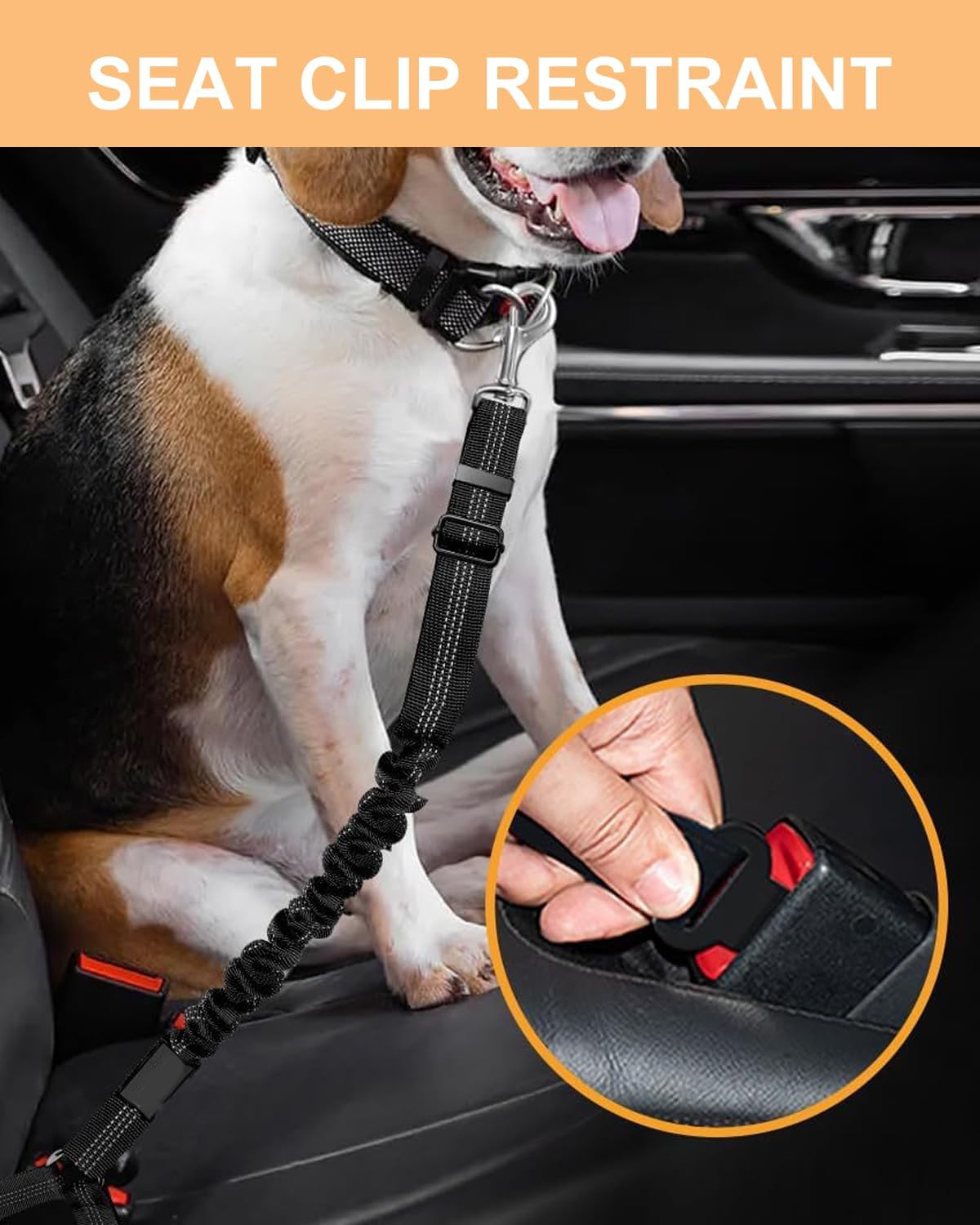 Cinturon Perro Coche, Cinturón de Seguridad Ajustable para, Correa de Paseo 2 en1 Instalación fácil en el Cabezal, cinturón de seguridad para perros con amortiguador elástico, Perros Accesorios 4