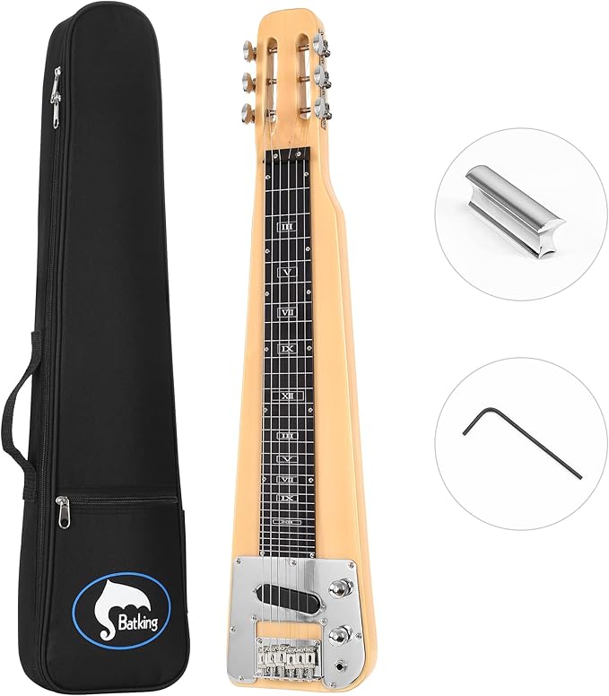 Batking Lap Steel Guitar 6 String Slotted Head Stock Electric Slide Guitars Natural Color