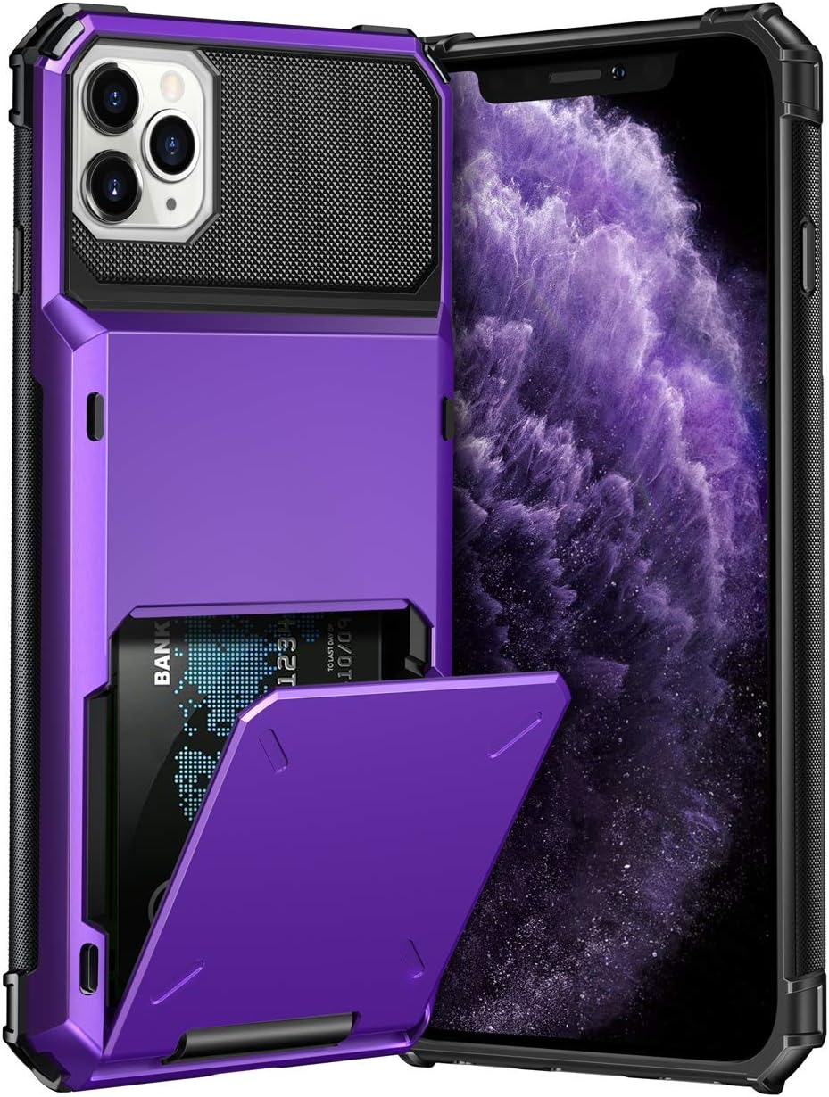 Vunake for Iphone 11 Pro Case Wallet Case with Card Holer Armor Shockproof Case for Iphone 11 Pro Hidden Credit Card ID Cover Rubber Bumper Protective Case for Iphone 11 Pro 5.8 Inch 2019, Purple