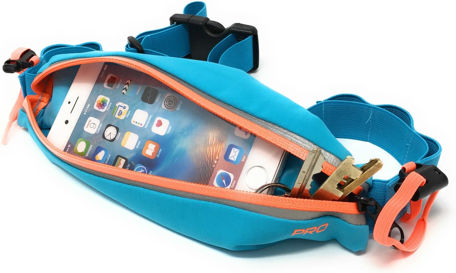 Running Belt: Breathable & Sweat Resistant. Holds Personal Items and Large Phones. Perfect for Running, Cycling, Hiking, Walking, and Traveling. Designed by Runner, Made for Runner! (Blue)