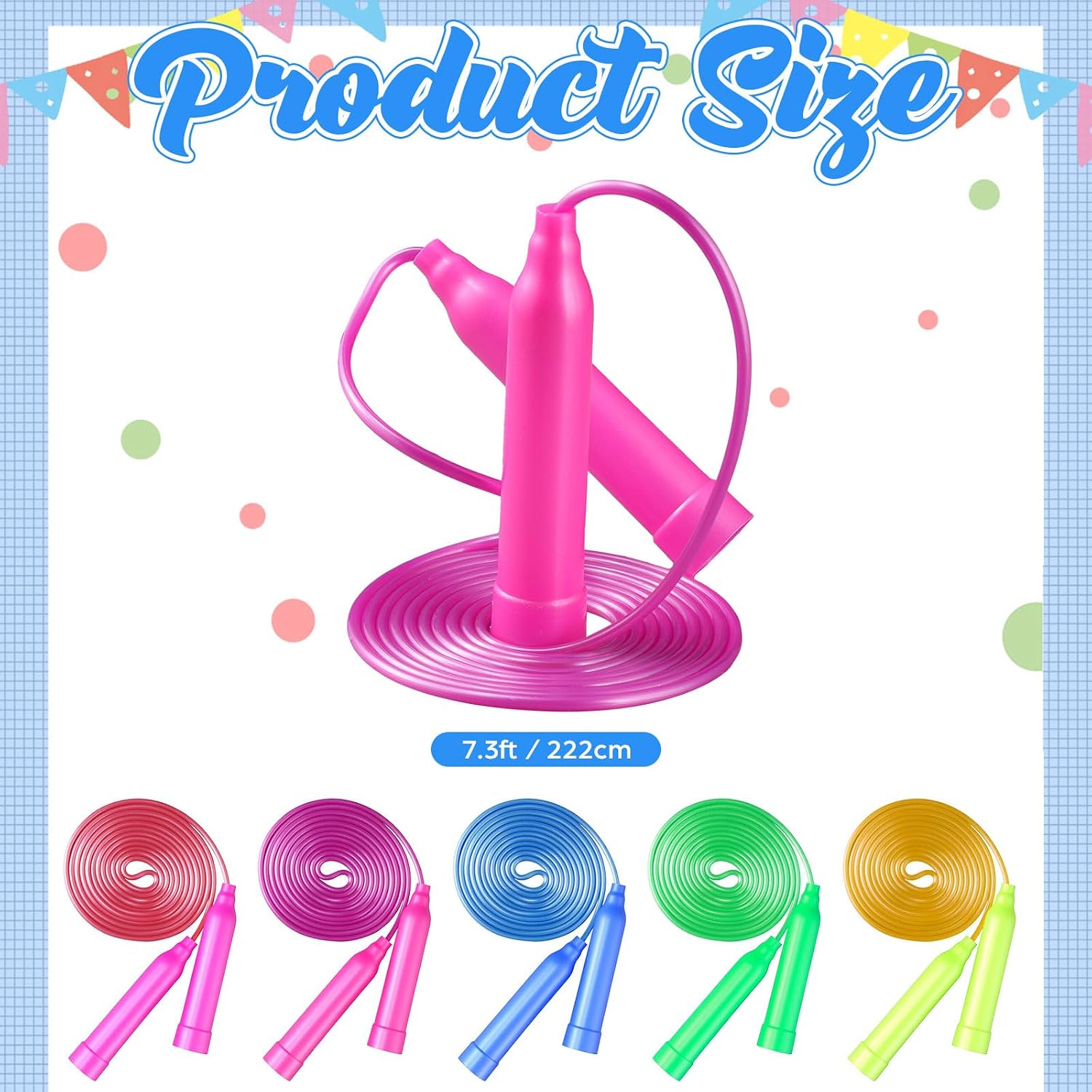 Colorful Jump Rope for Kids Ropes with Plastic Handles Gift for Kids 7.2 Feet Adjustable Skipping Rope for image 2