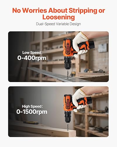 Miniatura 3 de VEVOR Taladro inalámbrico, 5 en 1, mandril de metal, variable de doble velocidad, kit de taladro con 2 baterías de litio y cargador, caja de