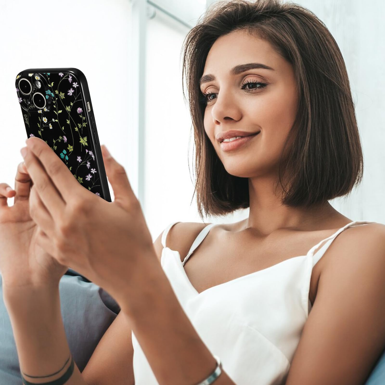 Custodia IPhone 14 Floreale Beige - Design Ramo Fiori, Silicone Morbido Antiurto, 6.1 Pollici - Foto 9