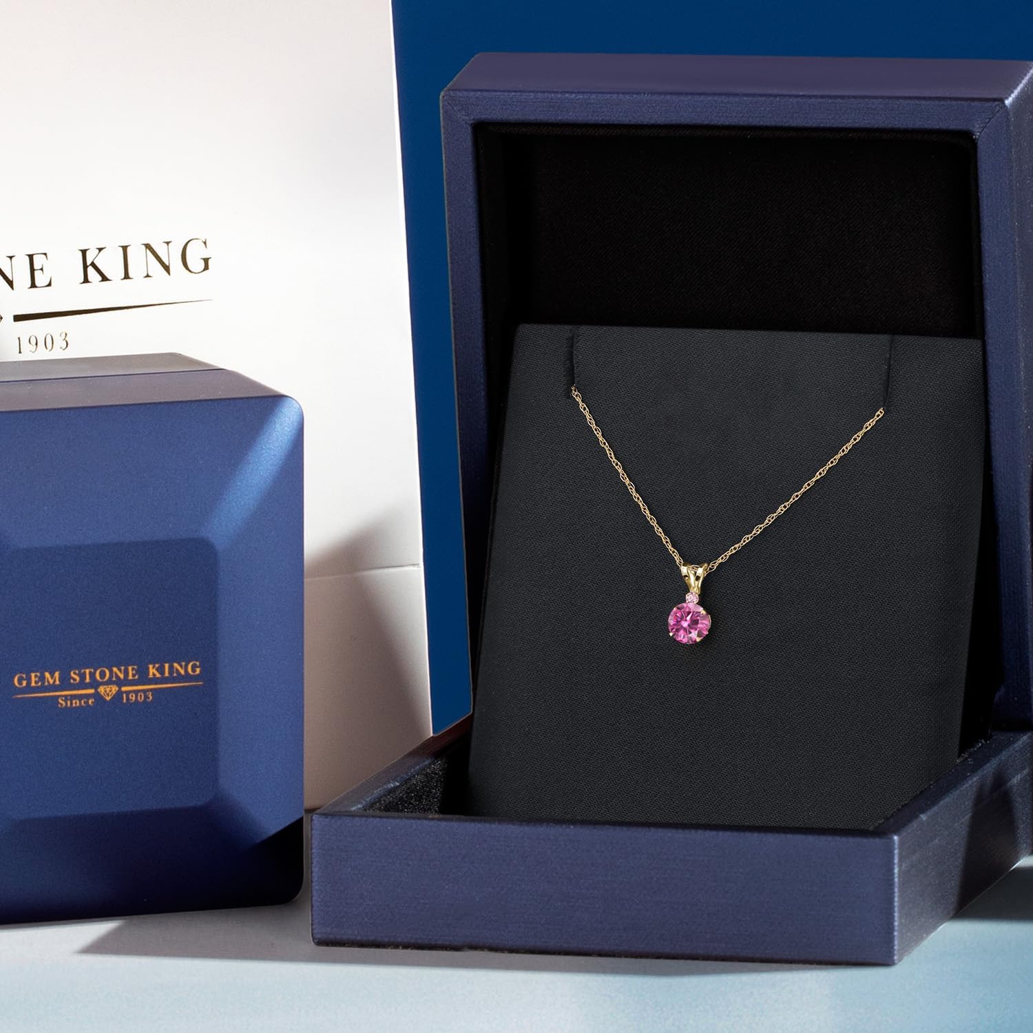 Gem Stone King 14K Yellow Gold Pink Moissanite and Pink Lab Grown Diamond Pendant Necklace for Women | 0.82 Cttw | Gemstone Birthstone | Round 6MM | With 18 Inch Chain - Image 5
