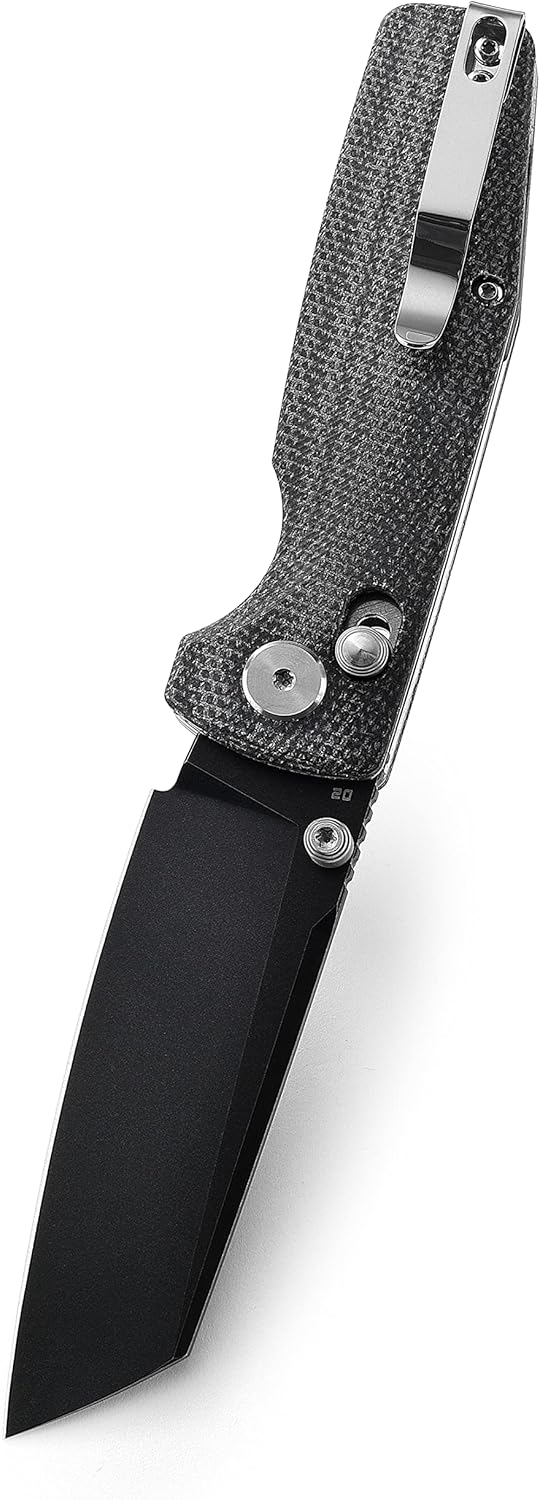 BESTECH KNIVES Pocket Folder Folding Knife: 3.07" D2 Steel Black Cleaver Blade, Micarta Scales, Thumbstud, B-Lock, EDC Steel Clip, BG43A-2 (Black Micarta)
