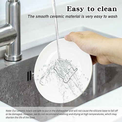 Miniatura 6 de Fhiny Juego de 2 cuencos de comida para gatos, platos de cerámica de 6 pulgadas con parte inferior de silicona, juego de platos para gatos de