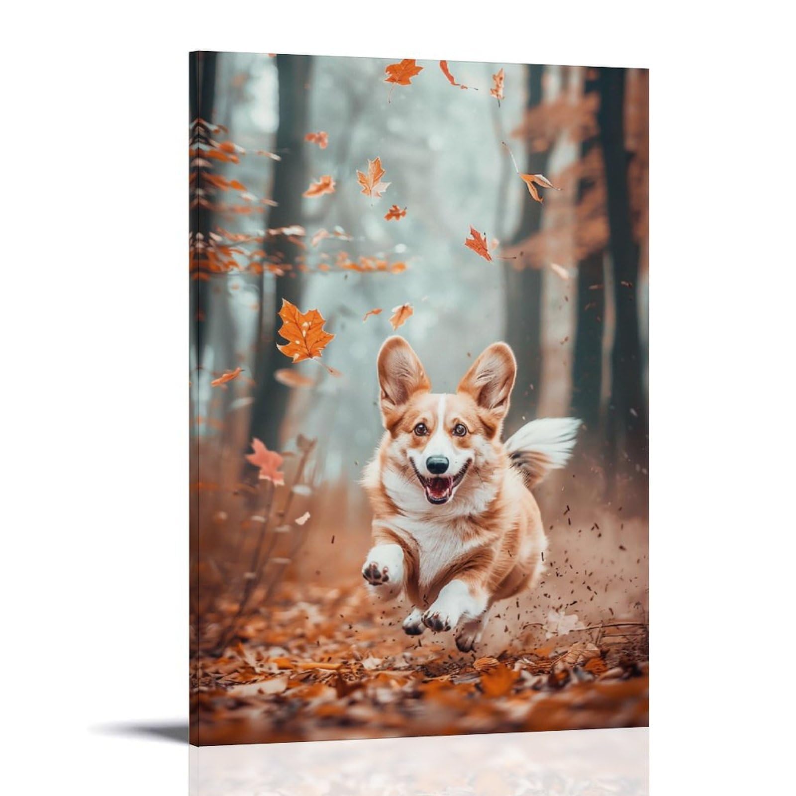HUERYRYHY Warm Fall Corgi 03 Poster Wall Art Canvas Vintage Aesthetic Painting Decor for Rooms 20x30inch Frame-style
