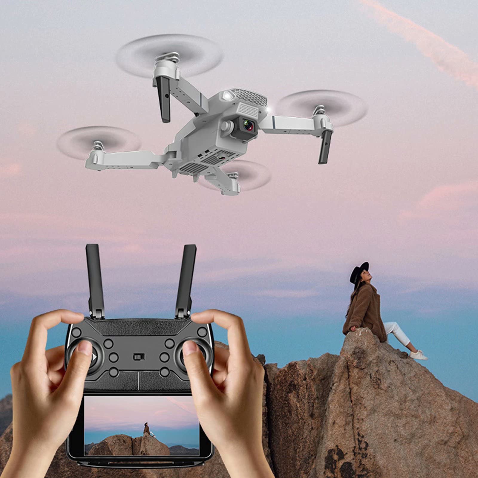 Dron RC z kamerą HD 4K - czas lotu 15 minut, podwójna kamera WiFi FPV transmisja na żywo mini zestaw drona z gimbalem, z funkcją Follow Me dla początkujących (czarne podwójne kamery)