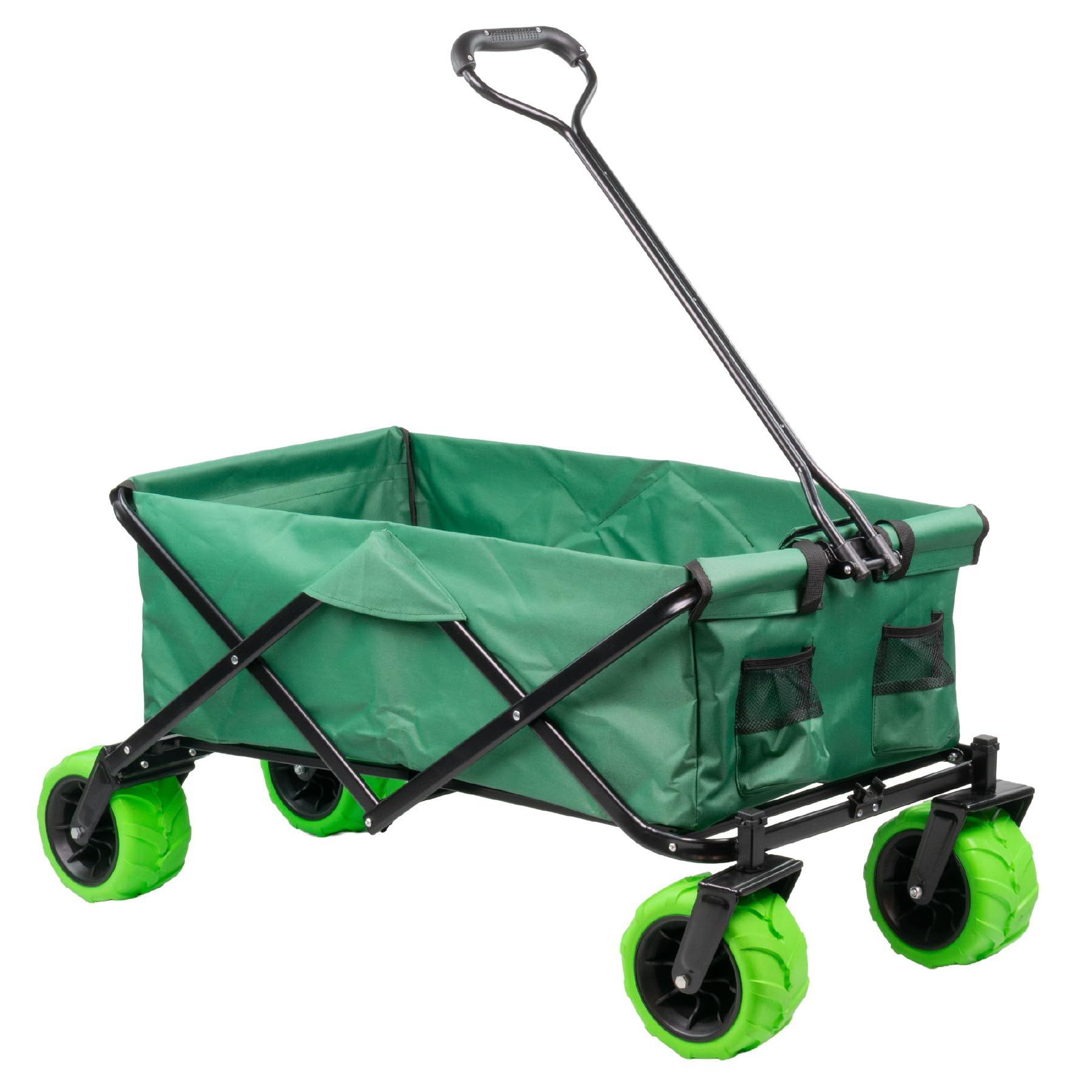 KCT Folding Garden Trailer with Inner Liner - Pull Along Collapsible Wagon Cart for Camping, Festivals, Beach, Fishing