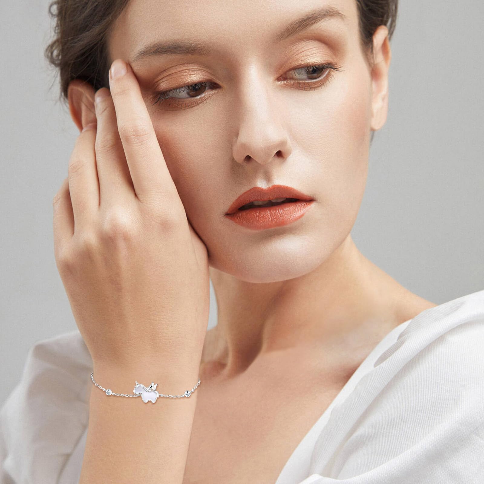 Juegos de Joyas para Mujer y Niñas, Collar y Pulsera de Plata Unicornio, Colgante Unicornio con Madreperla Cadena 39+4cm, Plata de Ley 925 Conjuntos Joyas Fiesta Cóctel