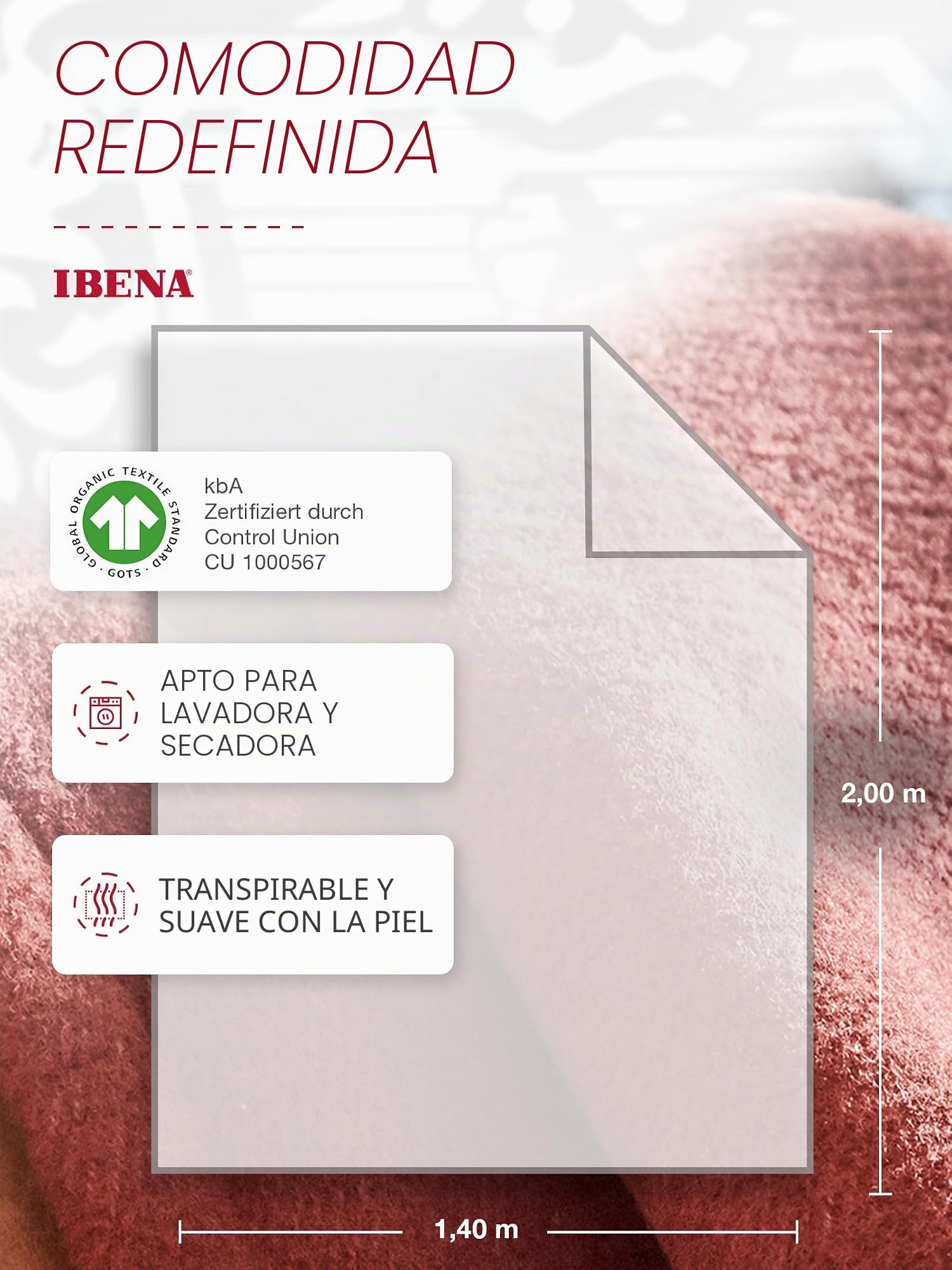 Ibena Stockholm Manta de lana bio 140x200 cm - 100% algodón, fabricada en Alemania, manta de algodón naranja Terra bicolor