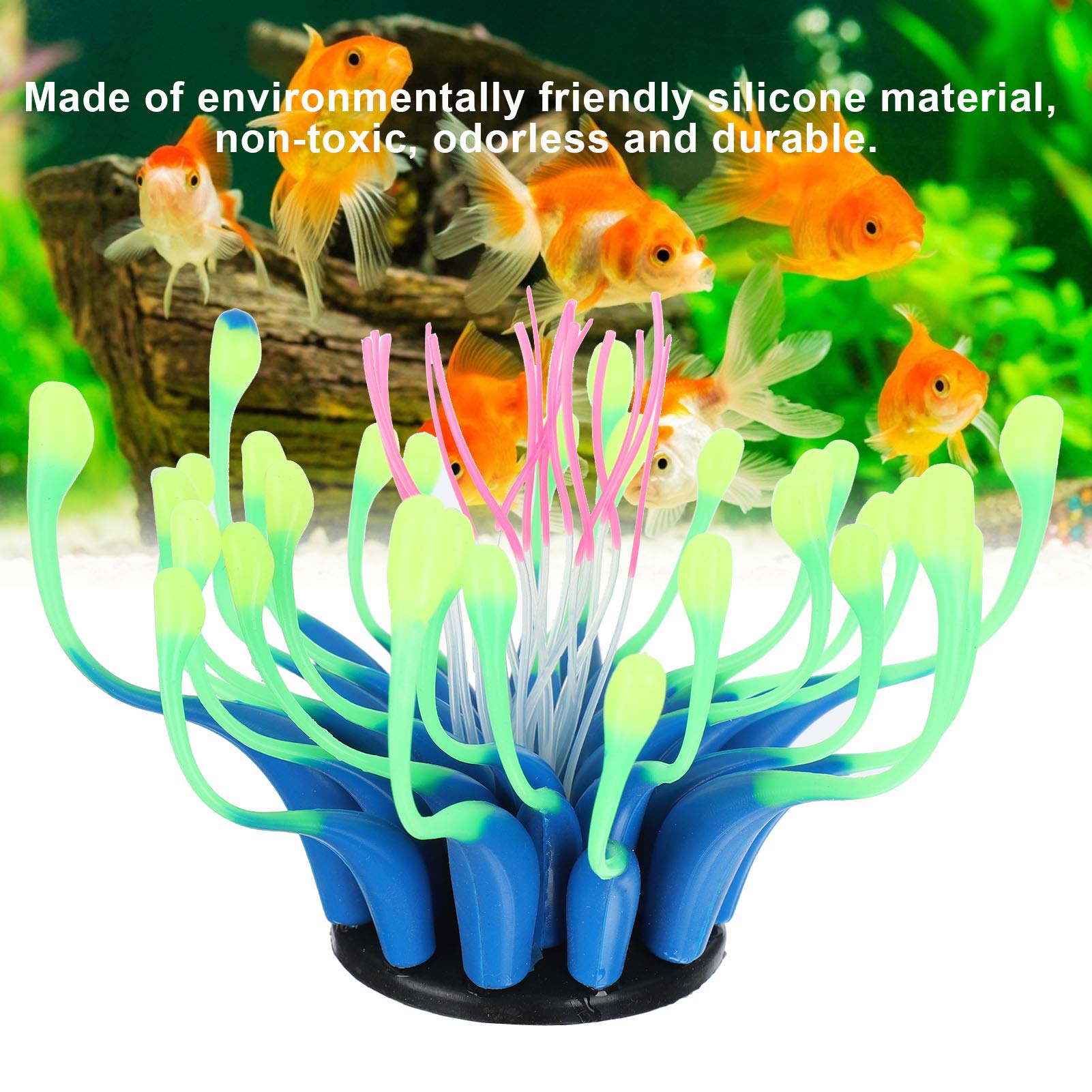 Efecto Brillante Decoración de Plantas de Coral Artificial Corales de Silicona Suave Simulación Planta de Acuario Pecera Decoración de Paisaje Adornos(Azul)