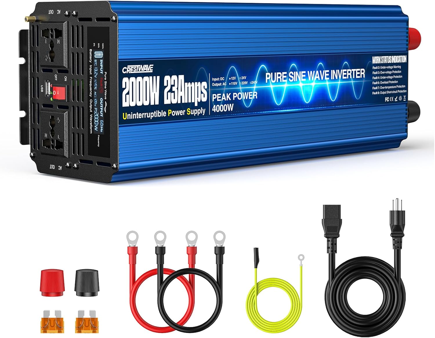 2000W Sump Pump Battery Backup System, UPS Inverter with LCD Screen