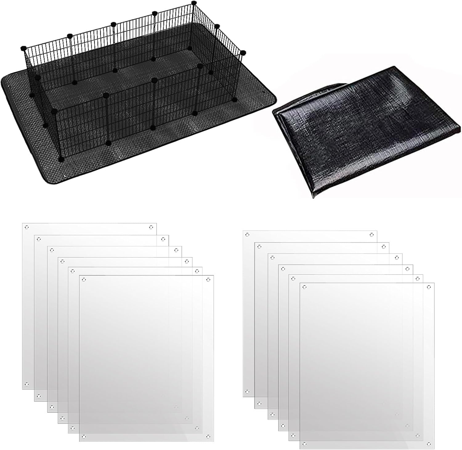 Oncpcare 12 Pack Rabbit Cage Urine Guard & 59"x39" Waterproof Pet Playpen Mat Bundle for Rabbits, Guinea Pigs, Ferrets - Cage Liner & Playpen Protection - Easy to Clean, Reusable, Waterproof