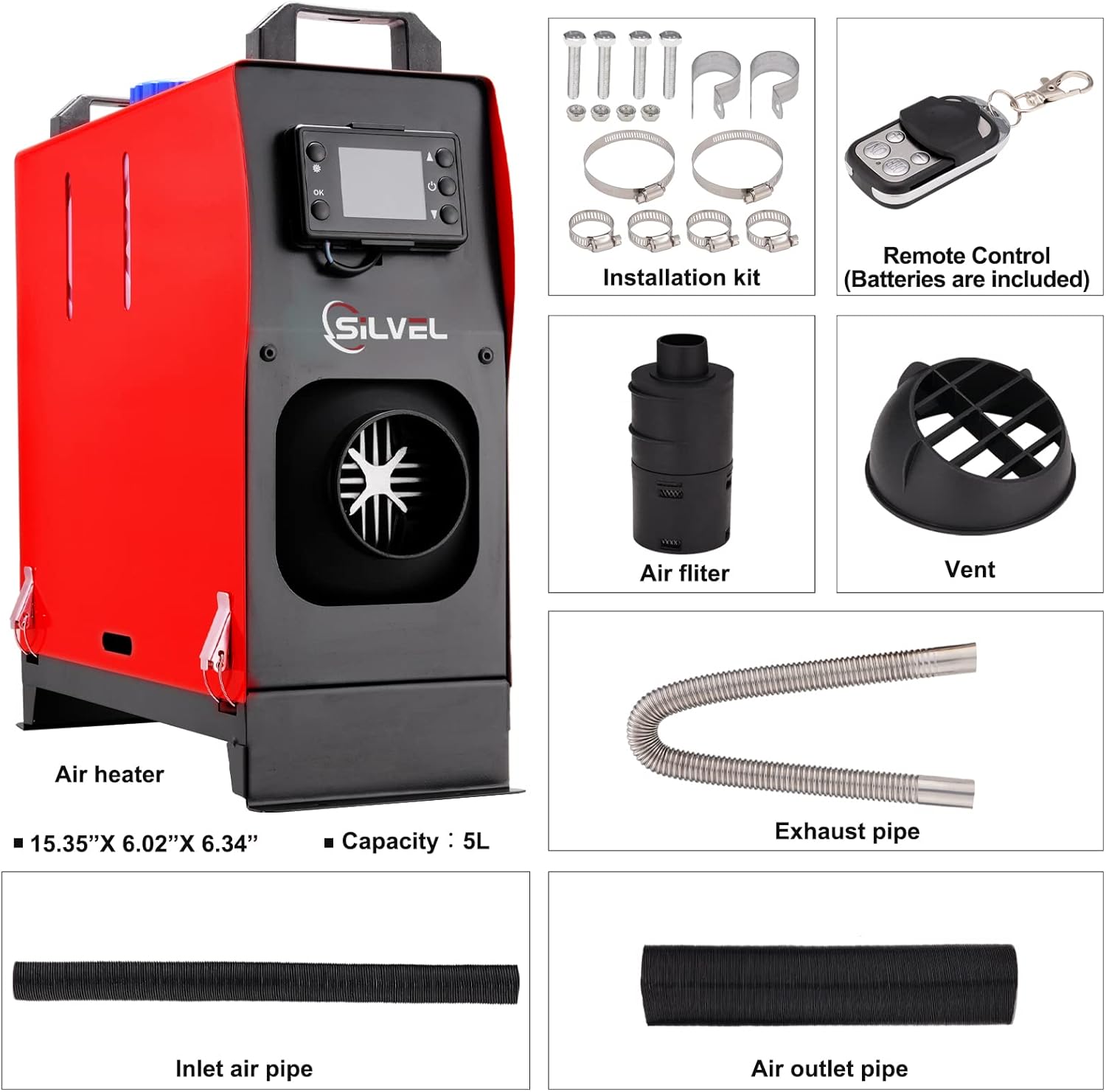 SILVEL 12V 8KW Diesel Heater, All-in-One Diesel Air Heater, Portable Diesel Heater with LCD Monitor Remote Control, Fast Heating for Tent, Car, RV, Truck, Camper, Trailer, Motorhome